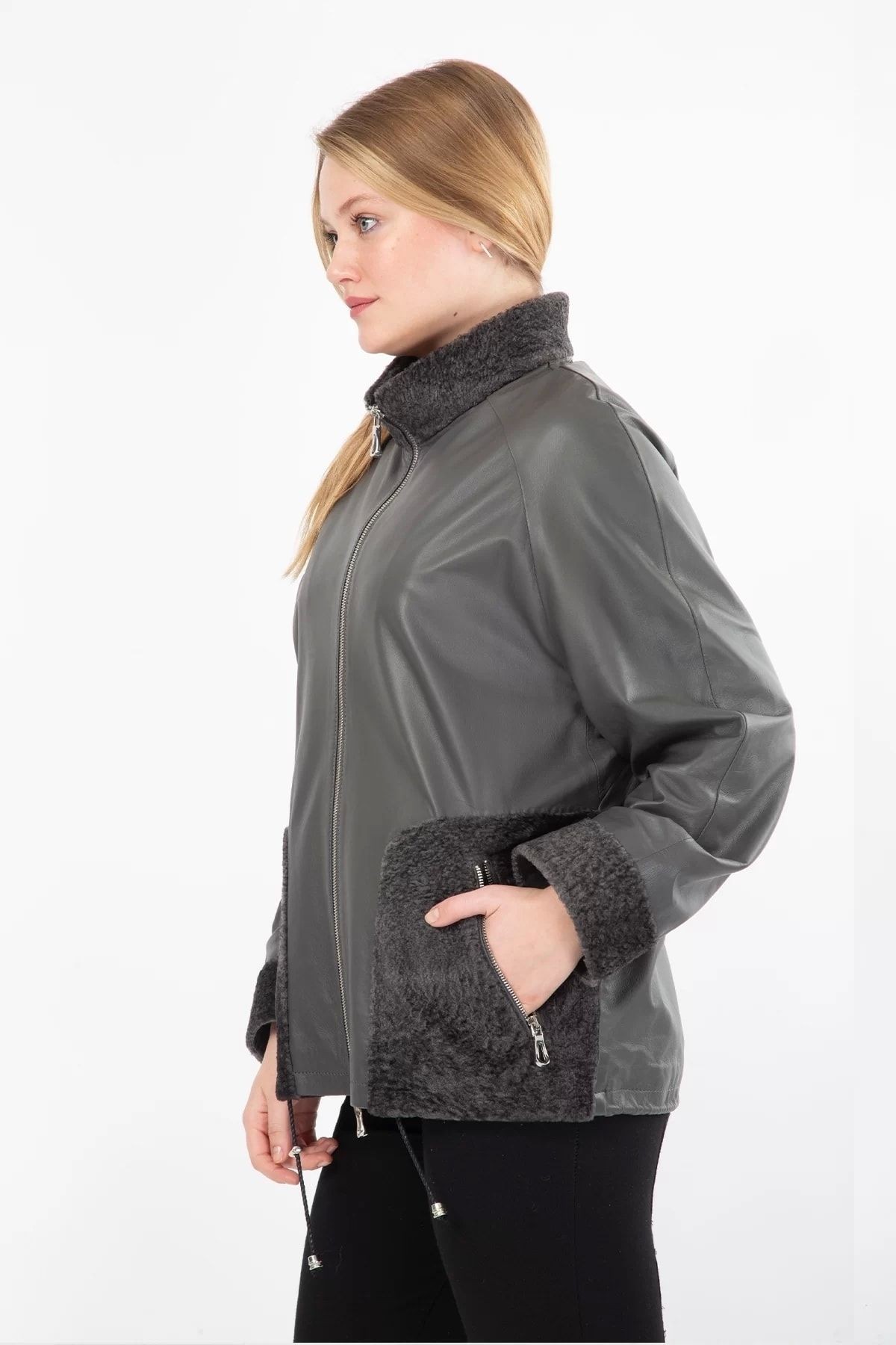 Hakiki Deri Mont Oversize Kürk Detaylı Ceket