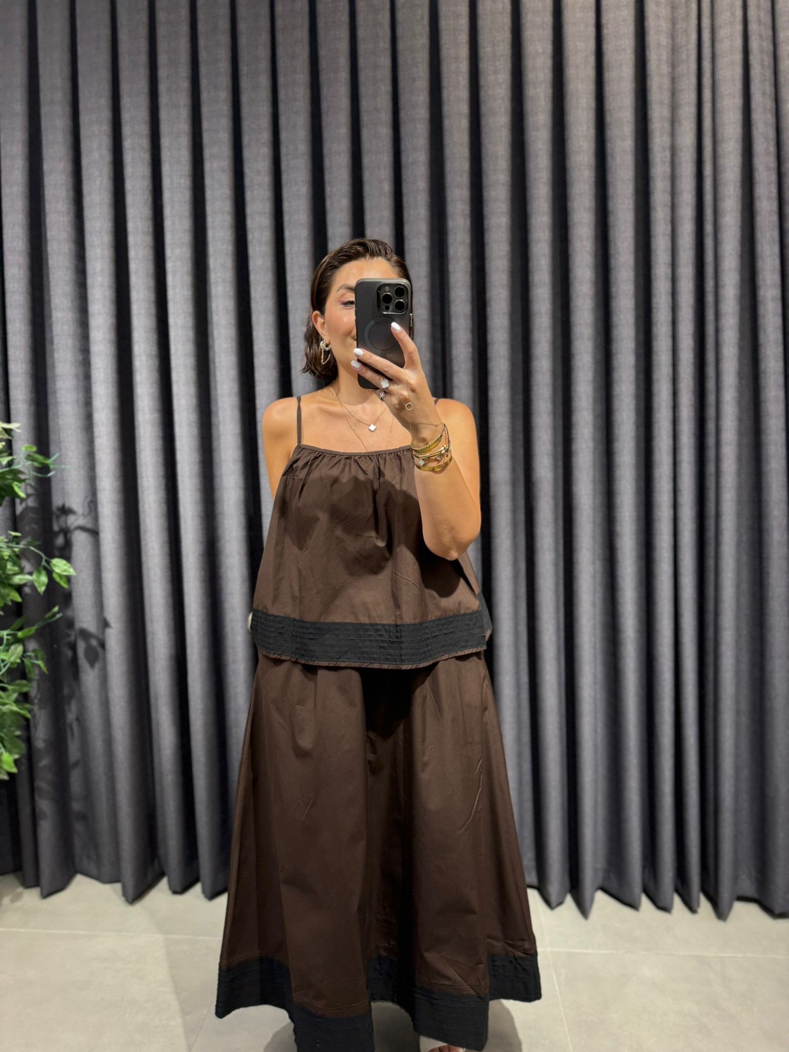 Poplin Kumaş Askılı Bluz ve Etekli Takım