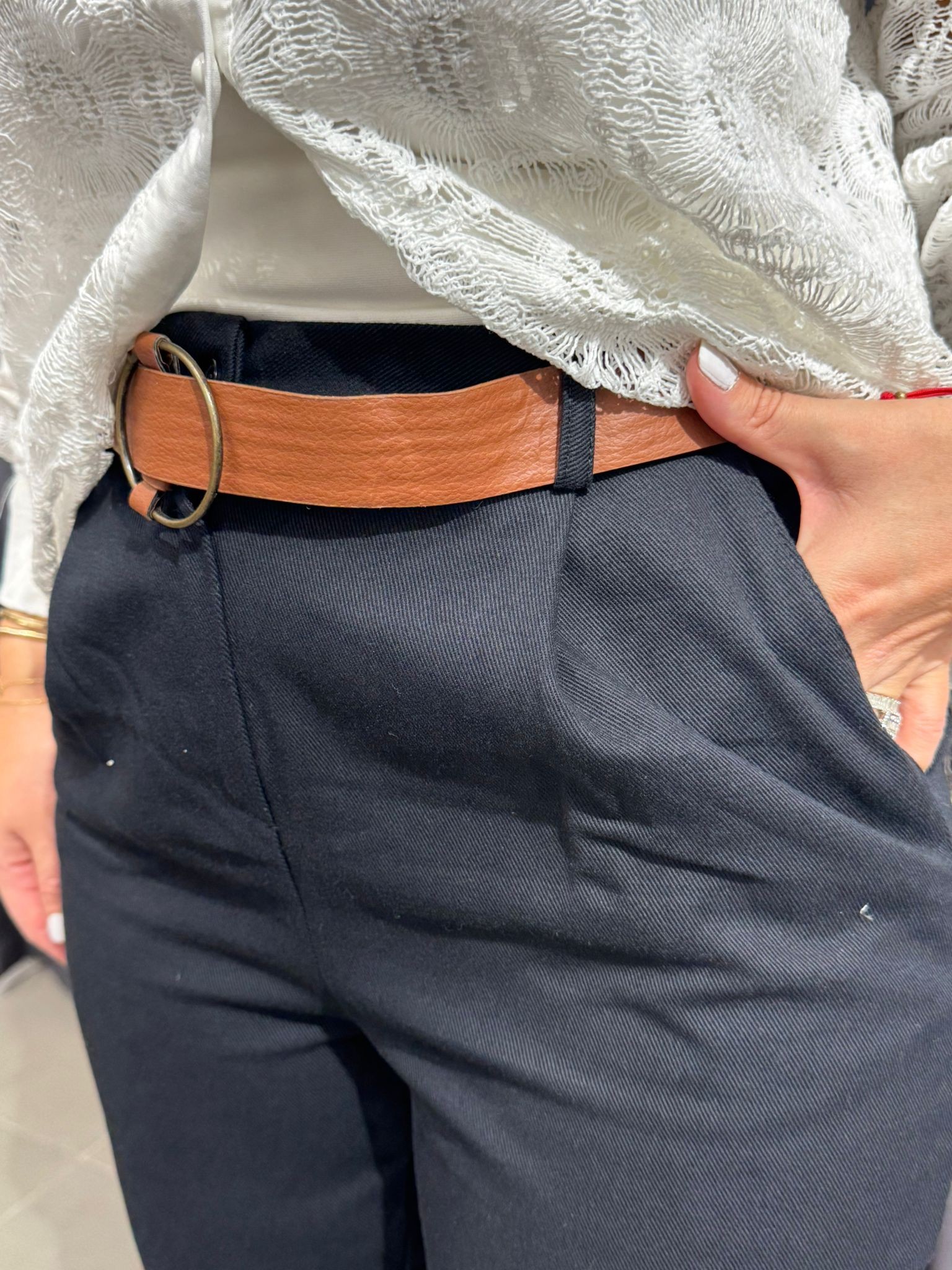 Siyah Kemerli Cotton Pantolon