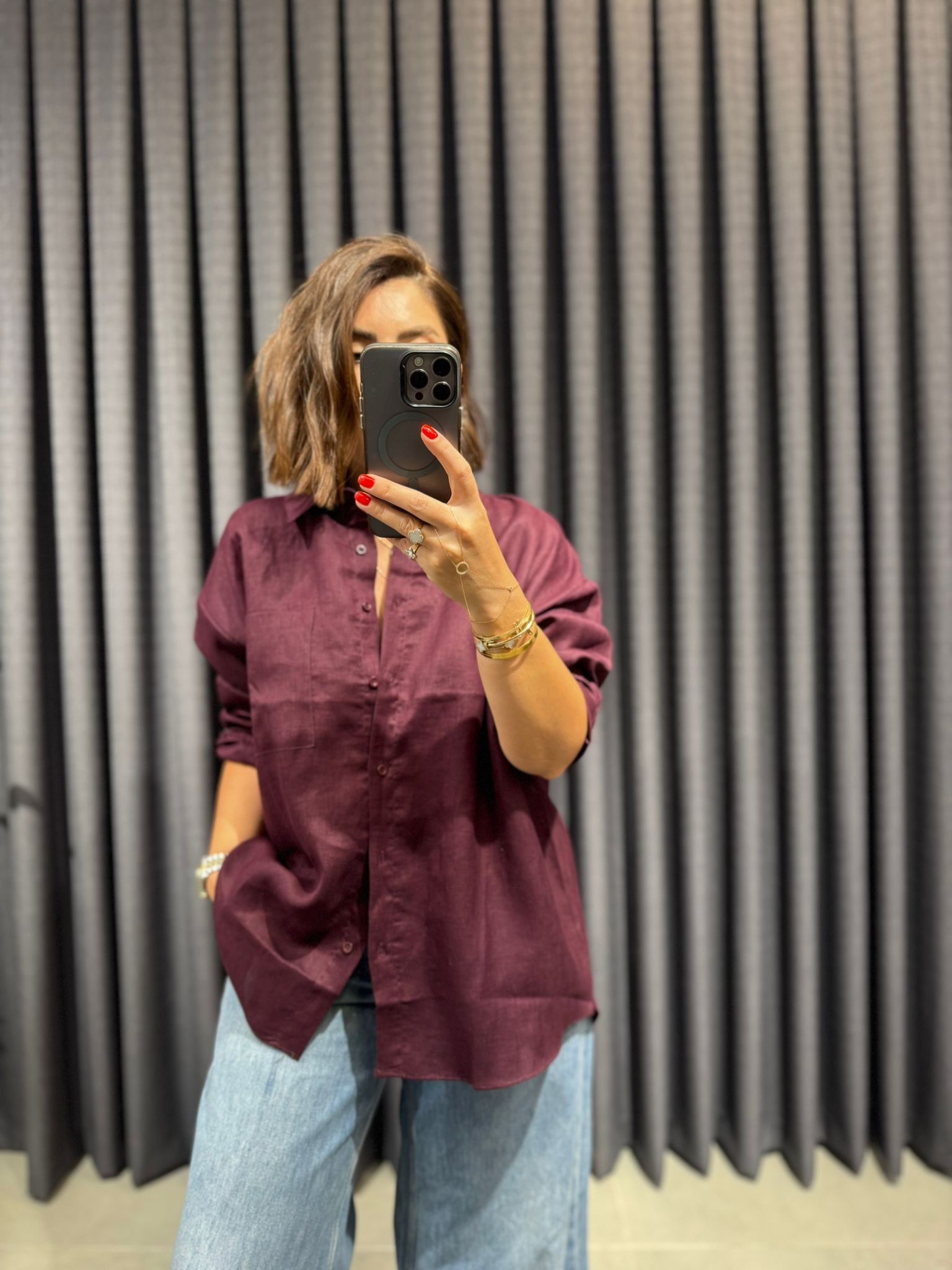 Orjinal Markanın Bordo Keten Gömleği