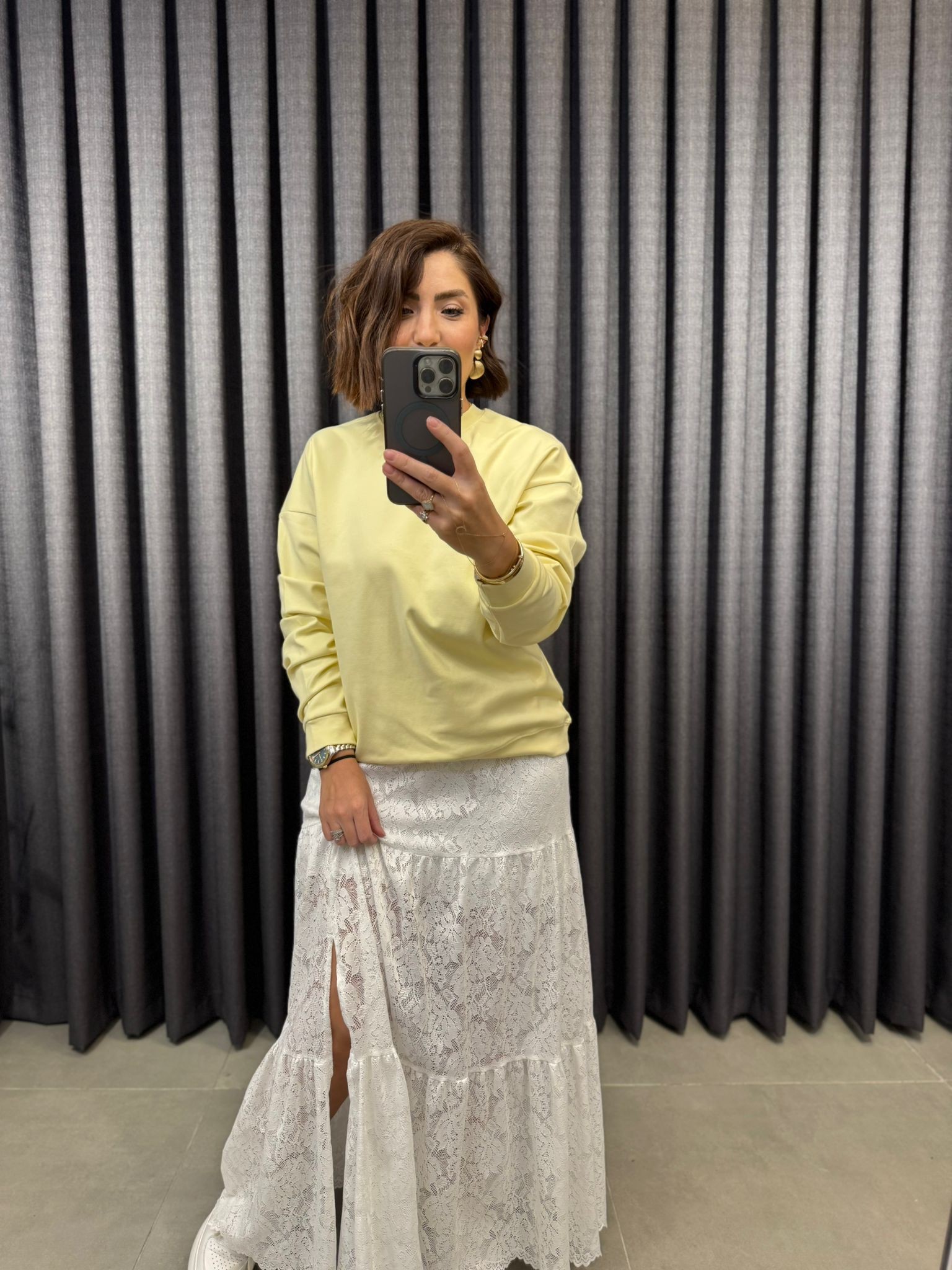 İçi Şardonsuz Sarı Sweatshirt
