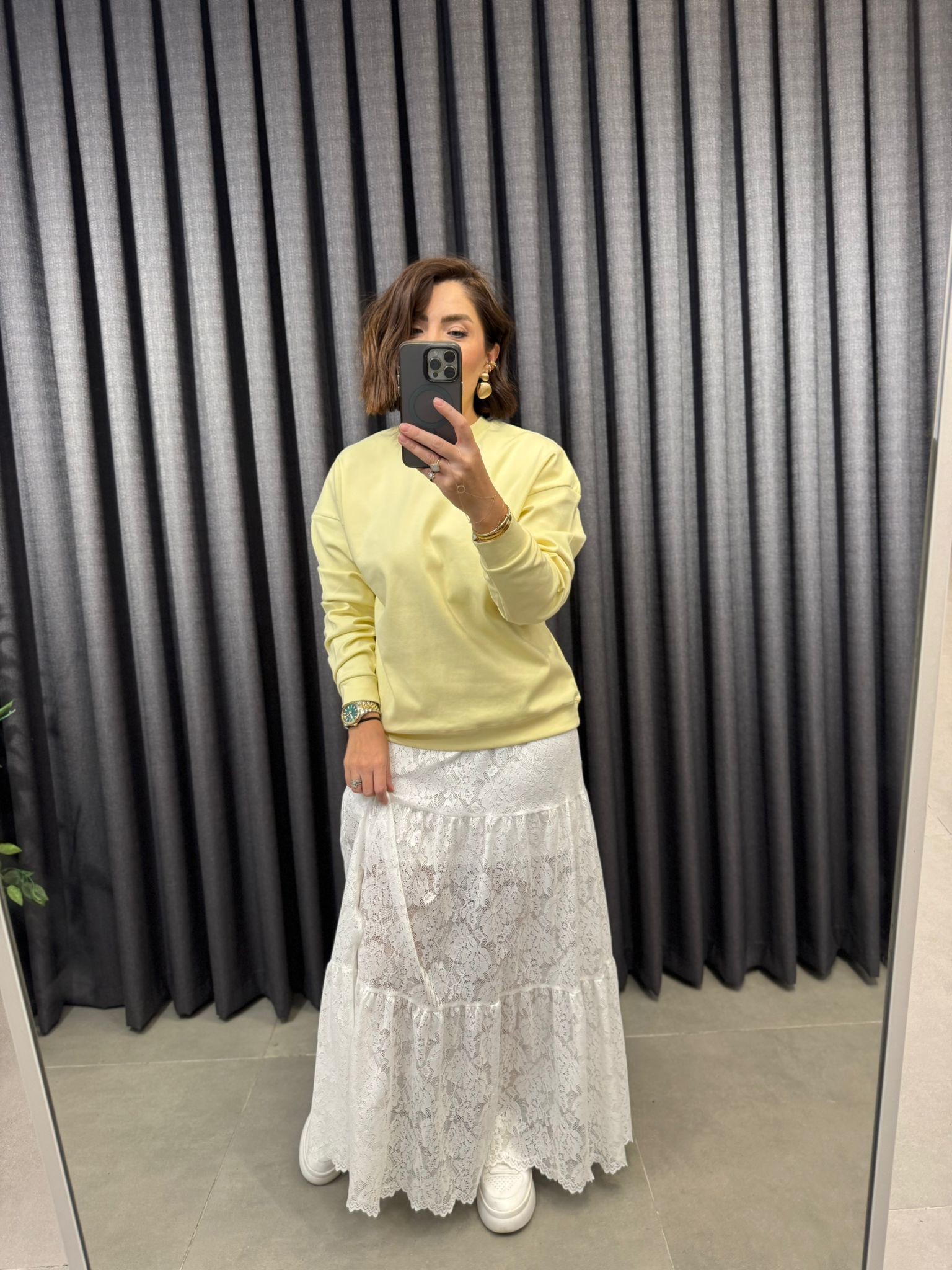 İçi Şardonsuz Sarı Sweatshirt