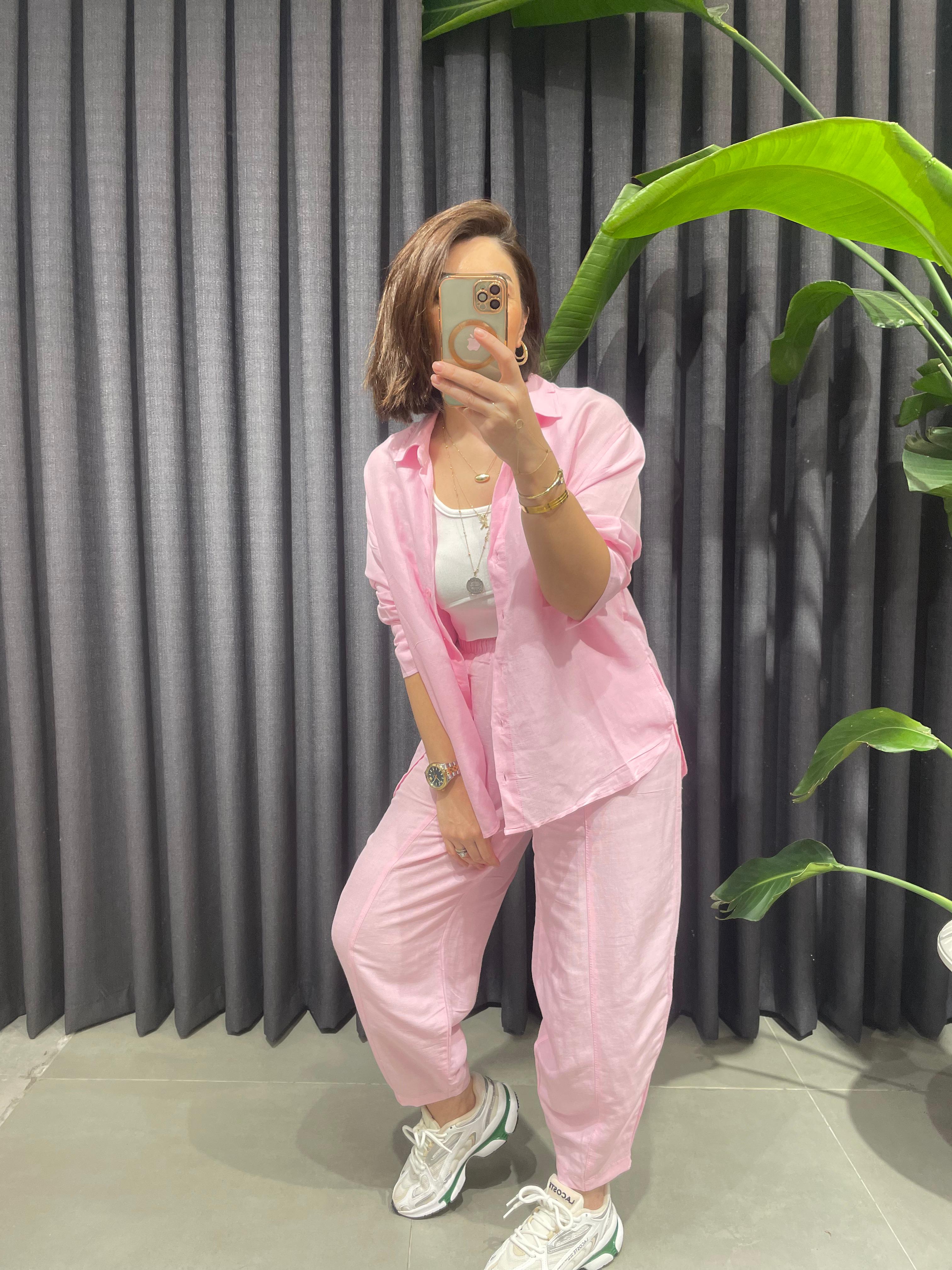 Pembe Premium Seri Keten Takım