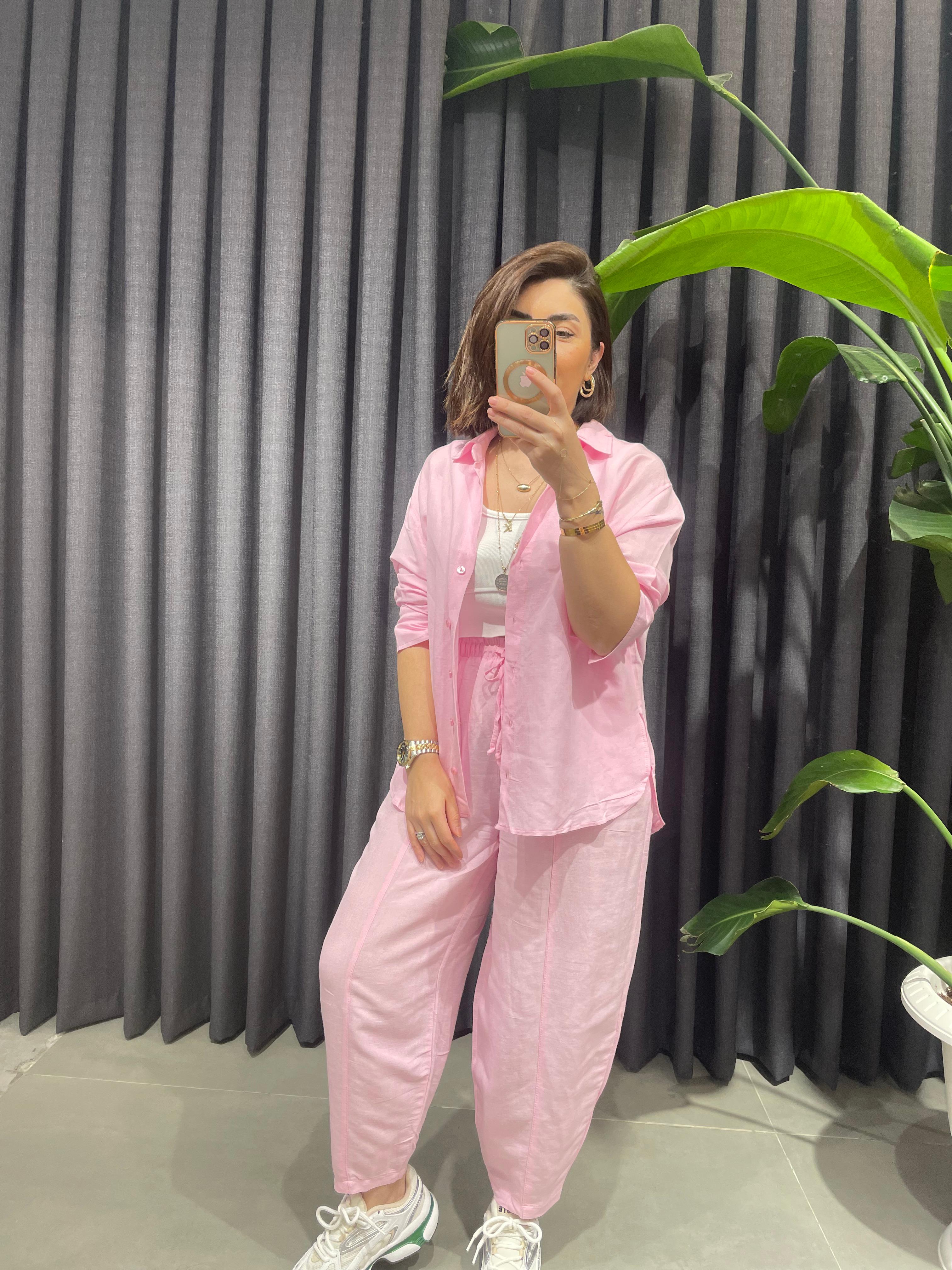 Pembe Premium Seri Keten Takım