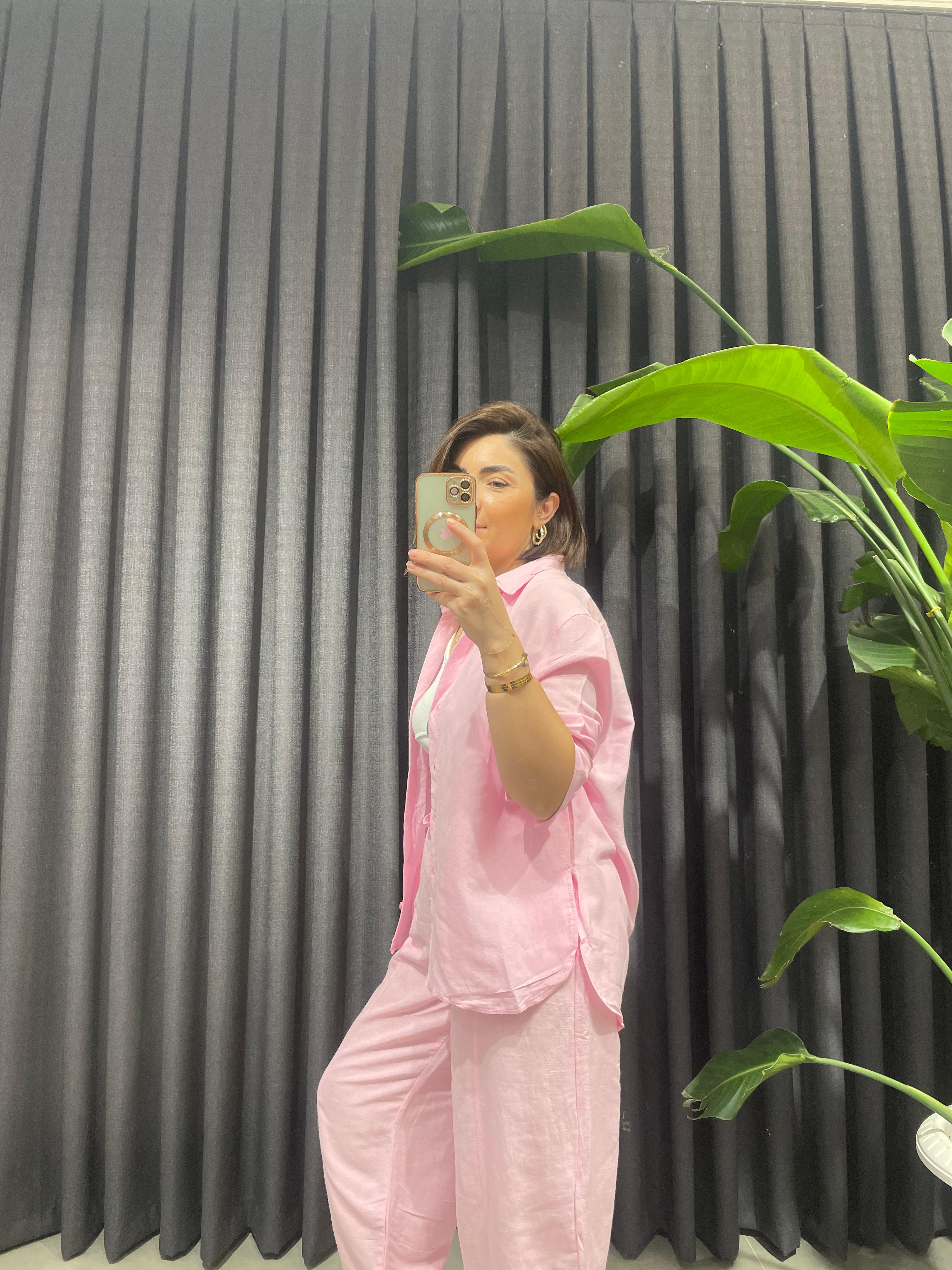 Pembe Premium Seri Keten Takım
