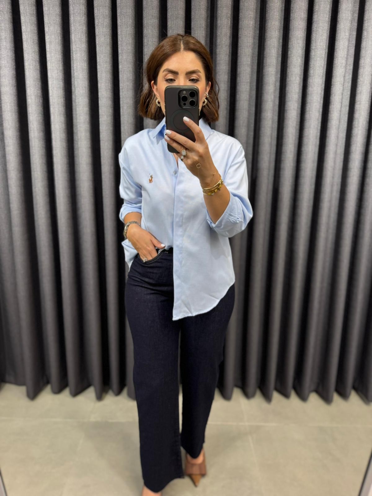 Lacivert Momfit Kemer Detaylı Likralı Jean