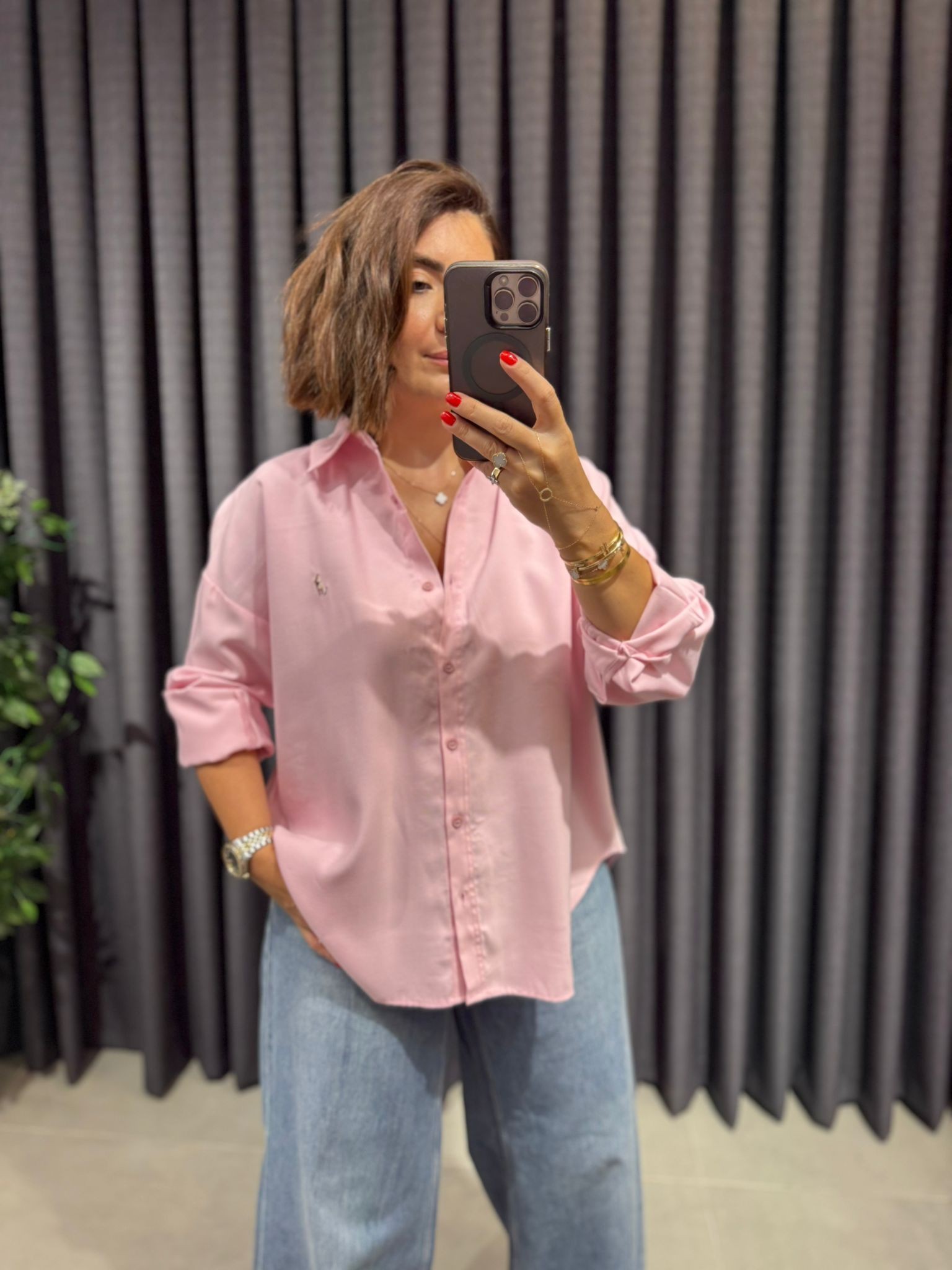 Pembe Viskon Kumaş Gömlek