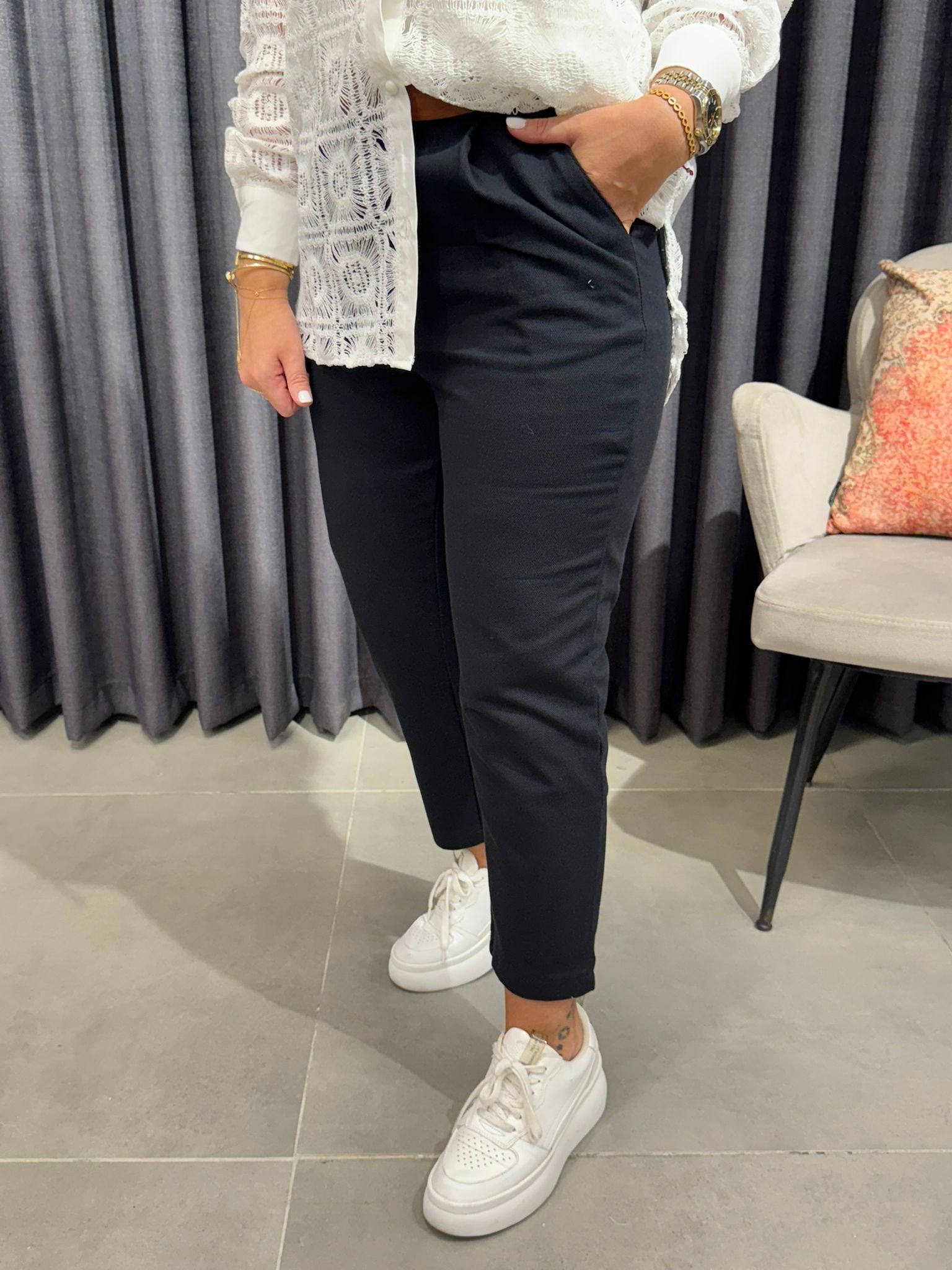 Siyah Kemerli Cotton Pantolon