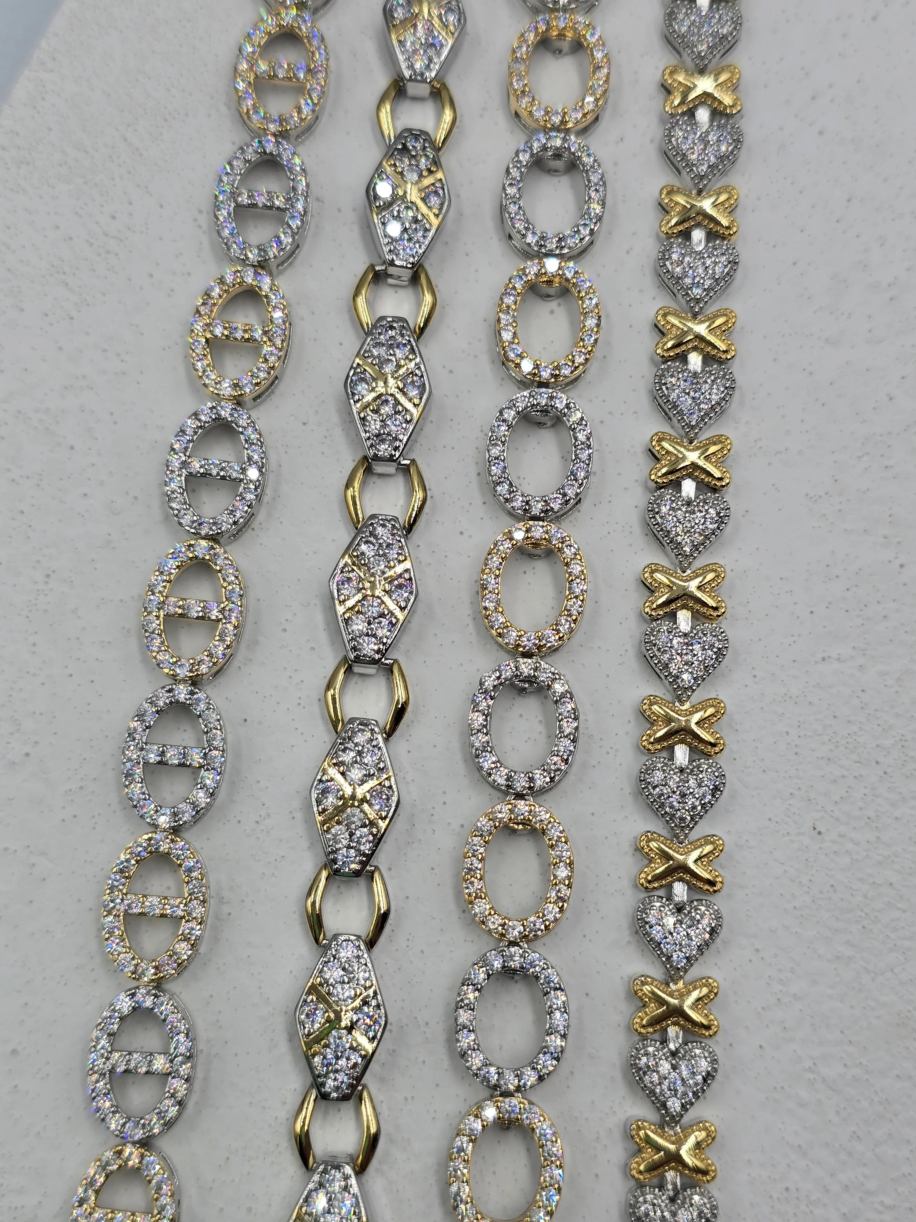 Gold Silver Oval Zirkon Taş Bileklik