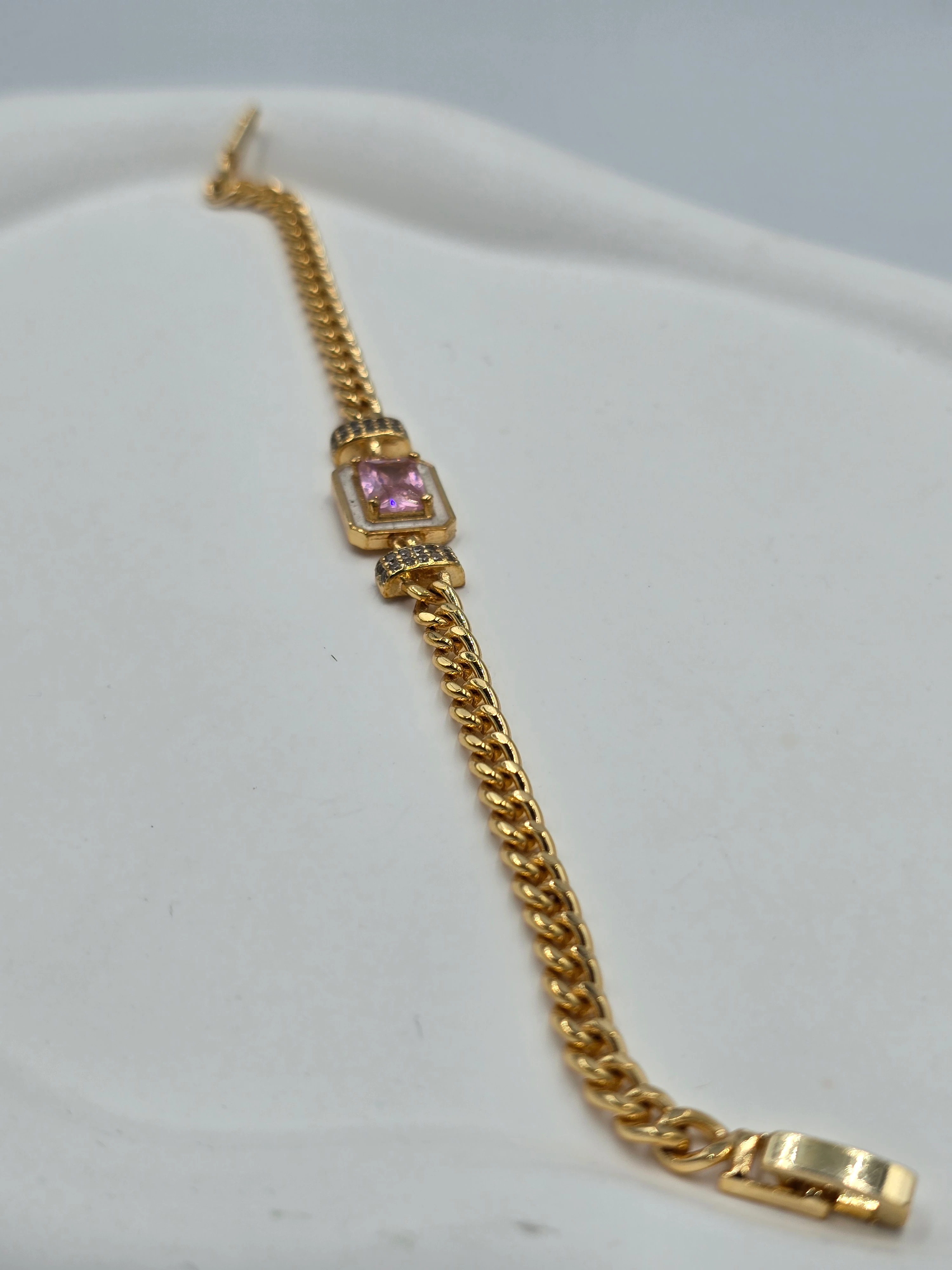 Ortası Pembe Zirkon Taş Zincir Bilklik