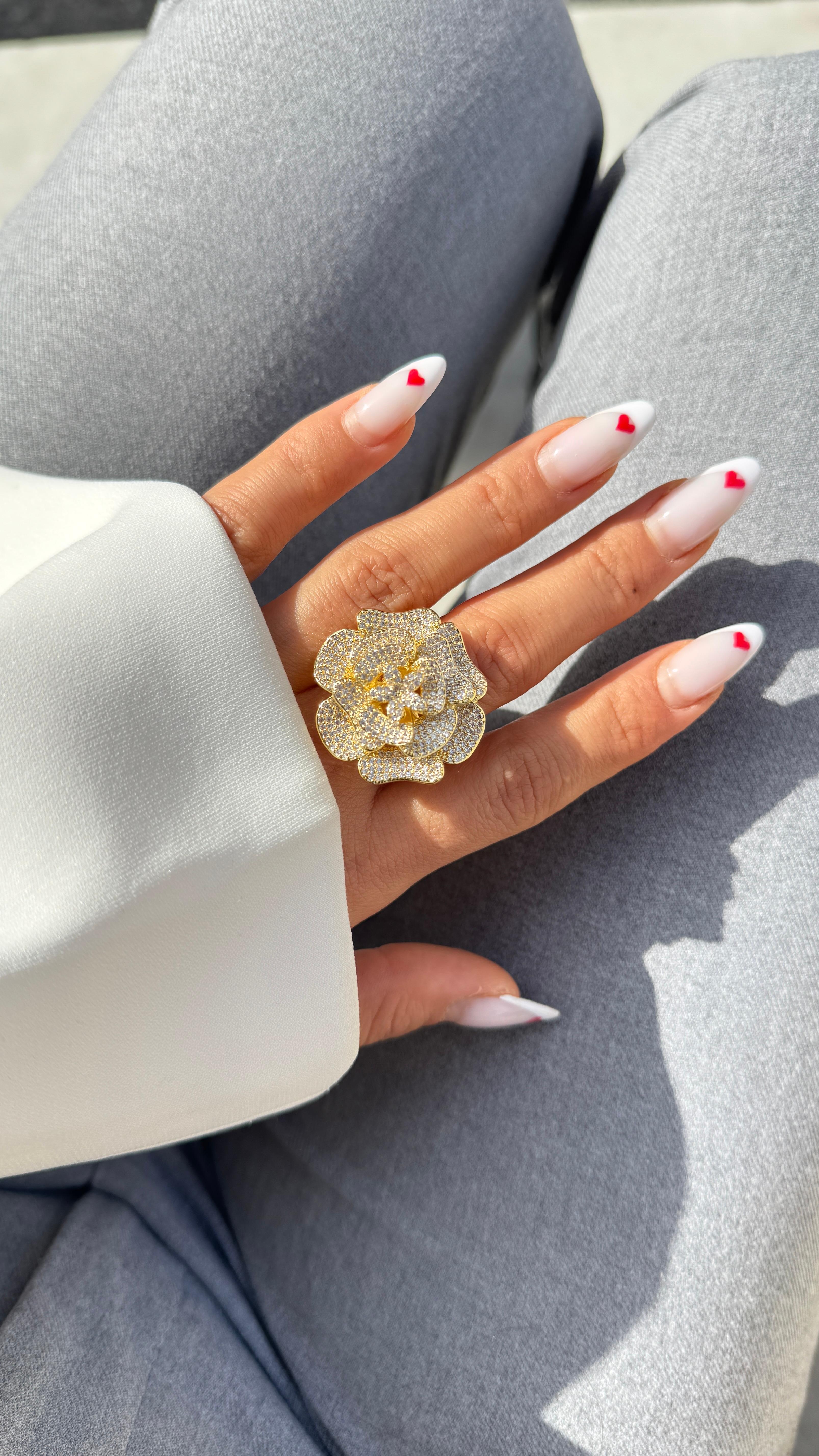 Swarovski Göşterişli Gül 14k Gold kaplama Yüzük