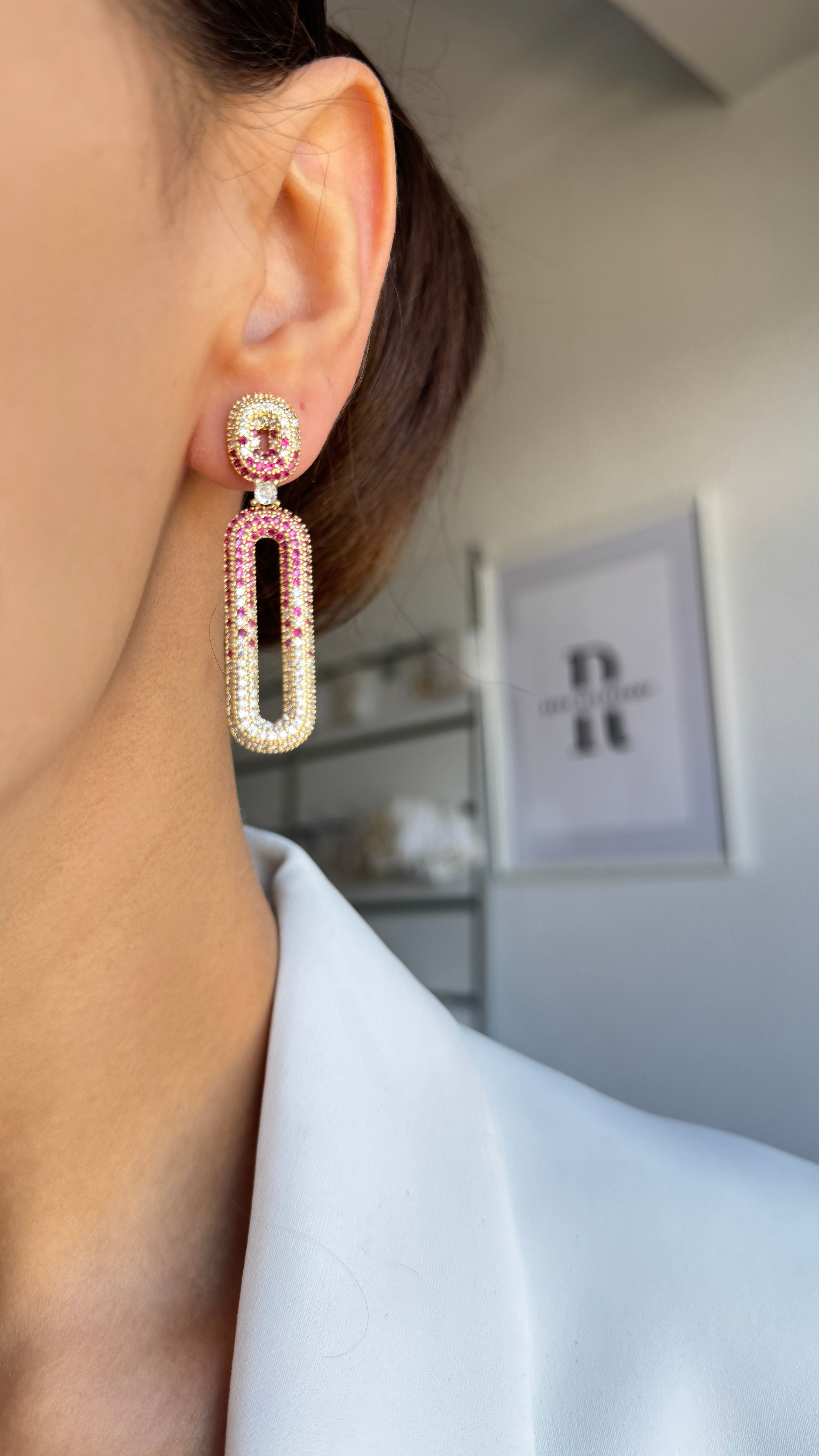 Işıltılı tasarım 14k gold kaplama küpe