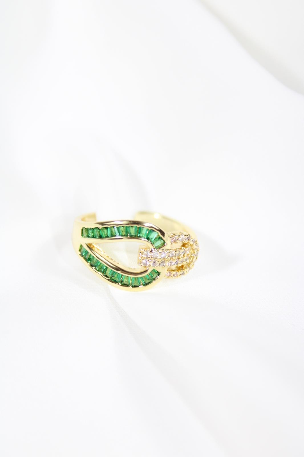 Green Stone 14k Gold Plated Tasarım Yüzük