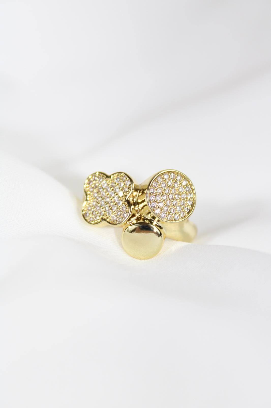 CLOVER TASARIM DETAY 14K GOLD PLATED YÜZÜK