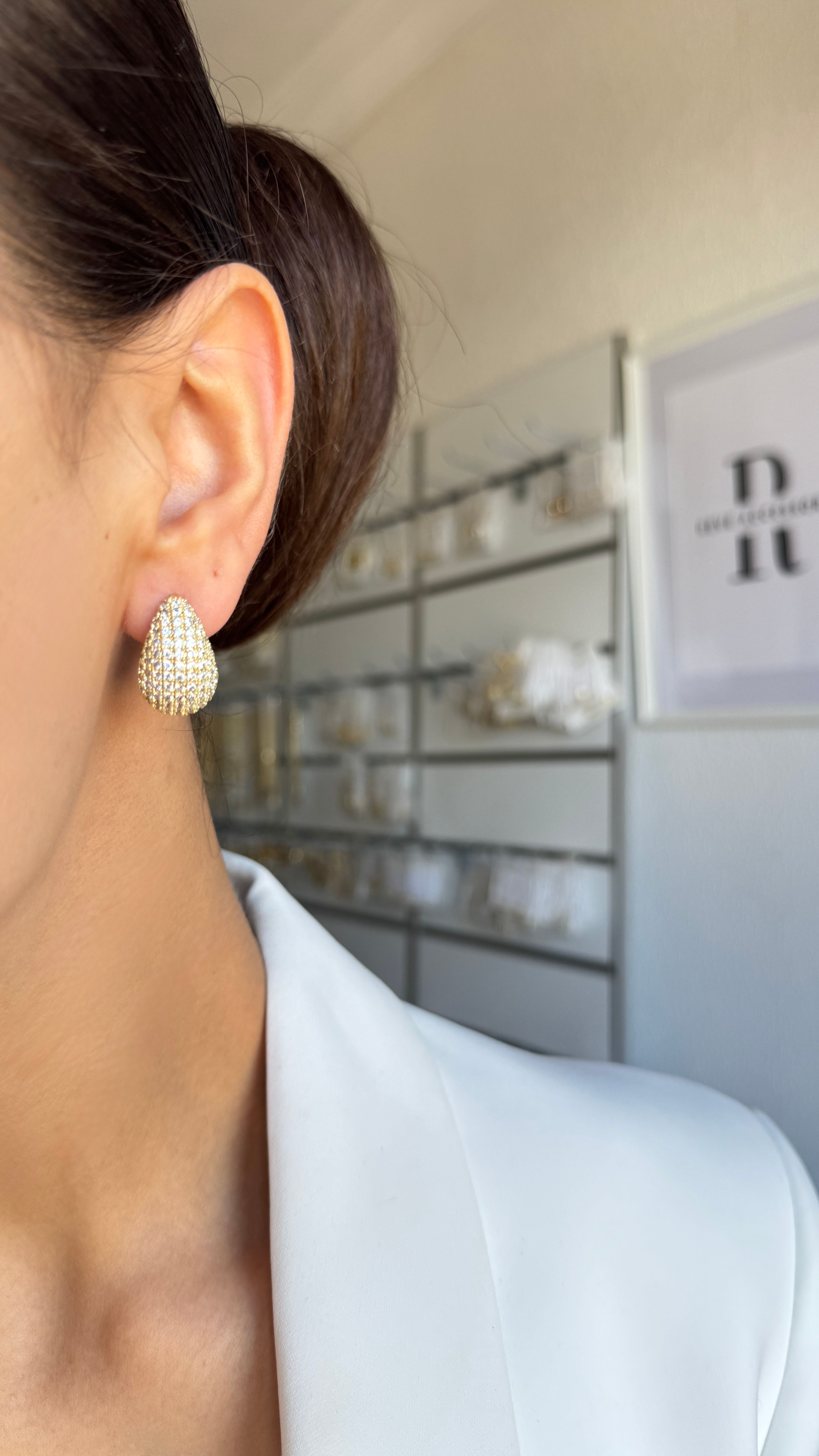 Taşlı Damla Küpe 14k Gold Kaplama 