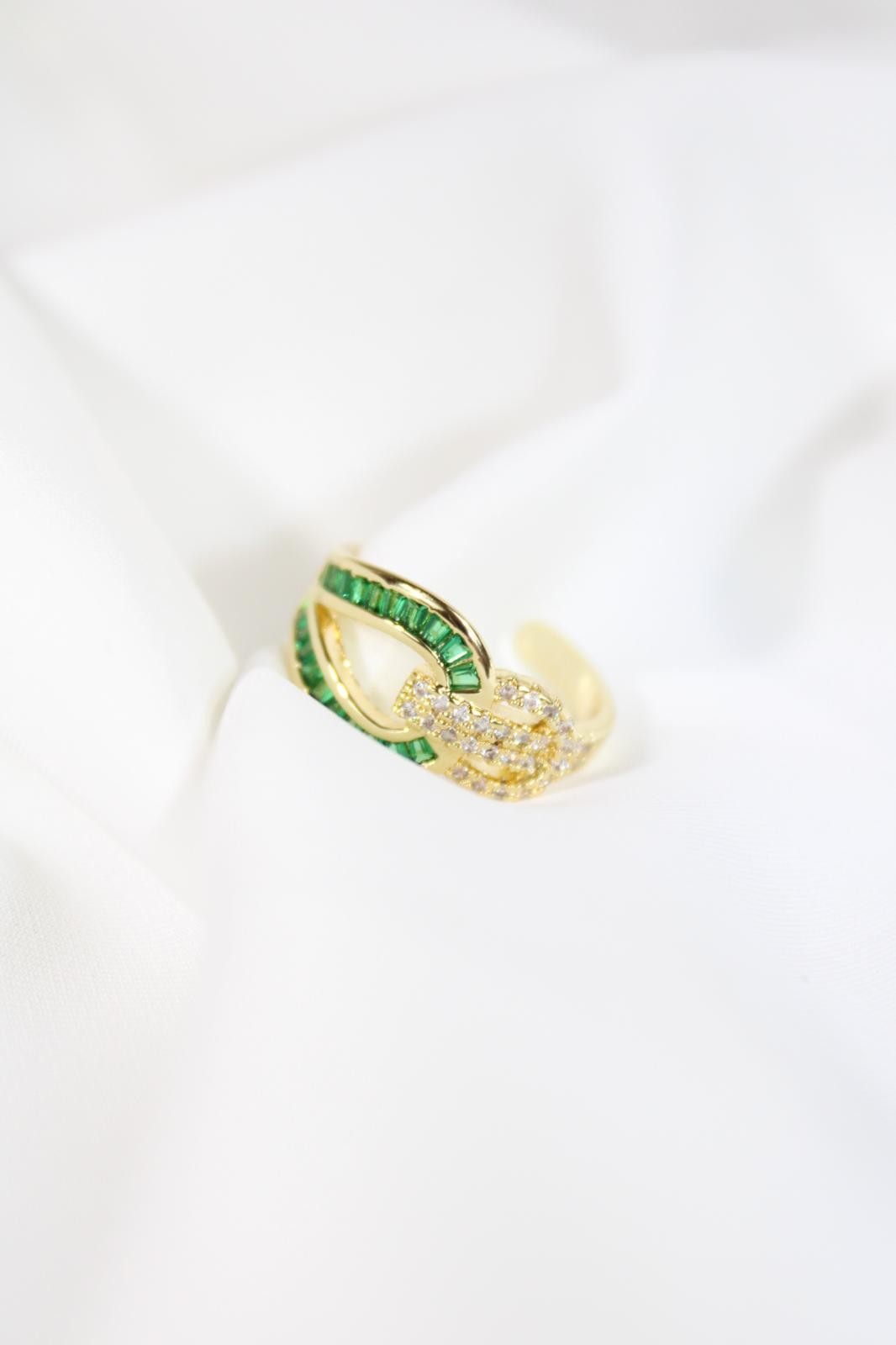 Green Stone 14k Gold Plated Tasarım Yüzük