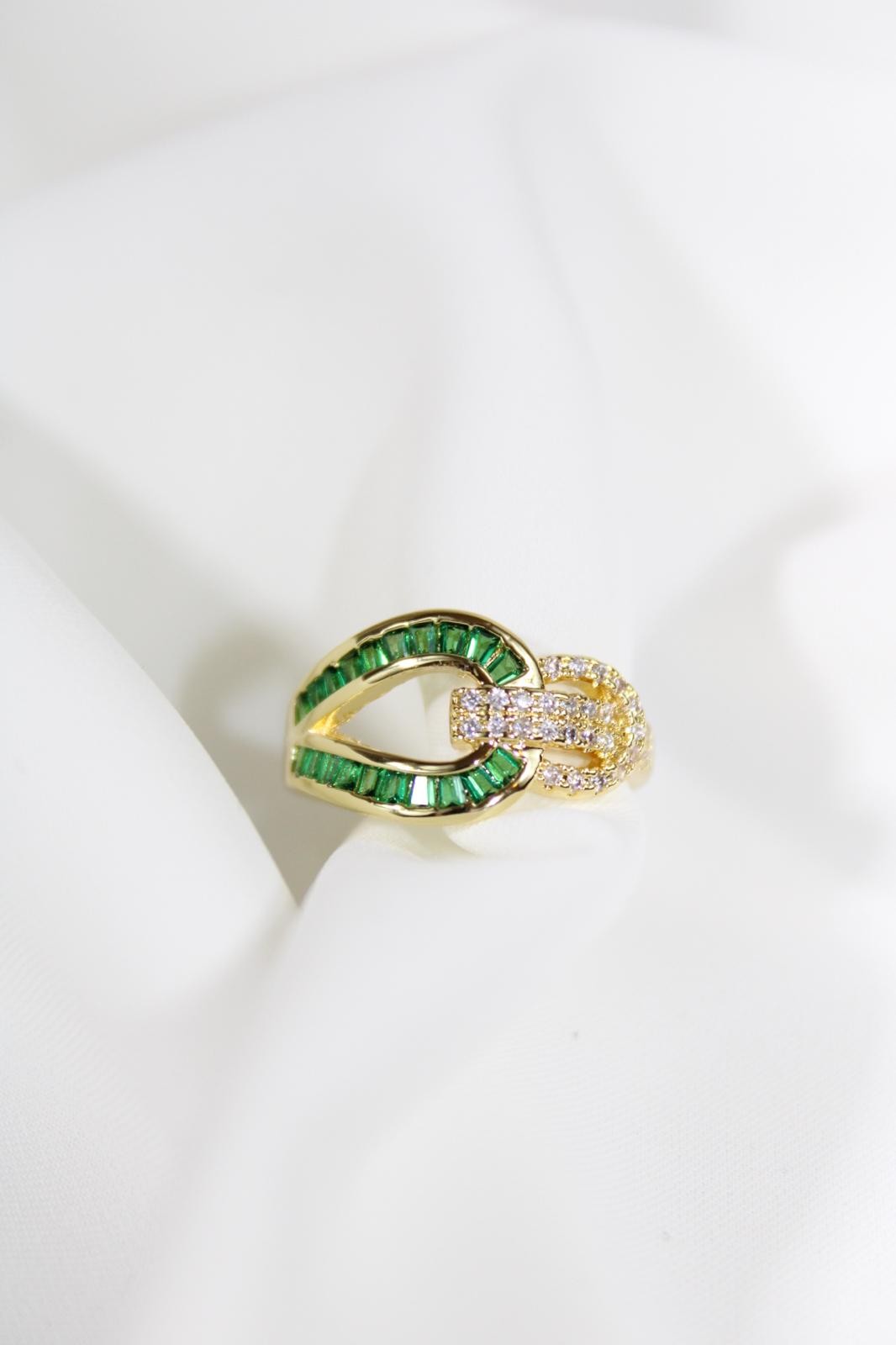 Green Stone 14k Gold Plated Tasarım Yüzük