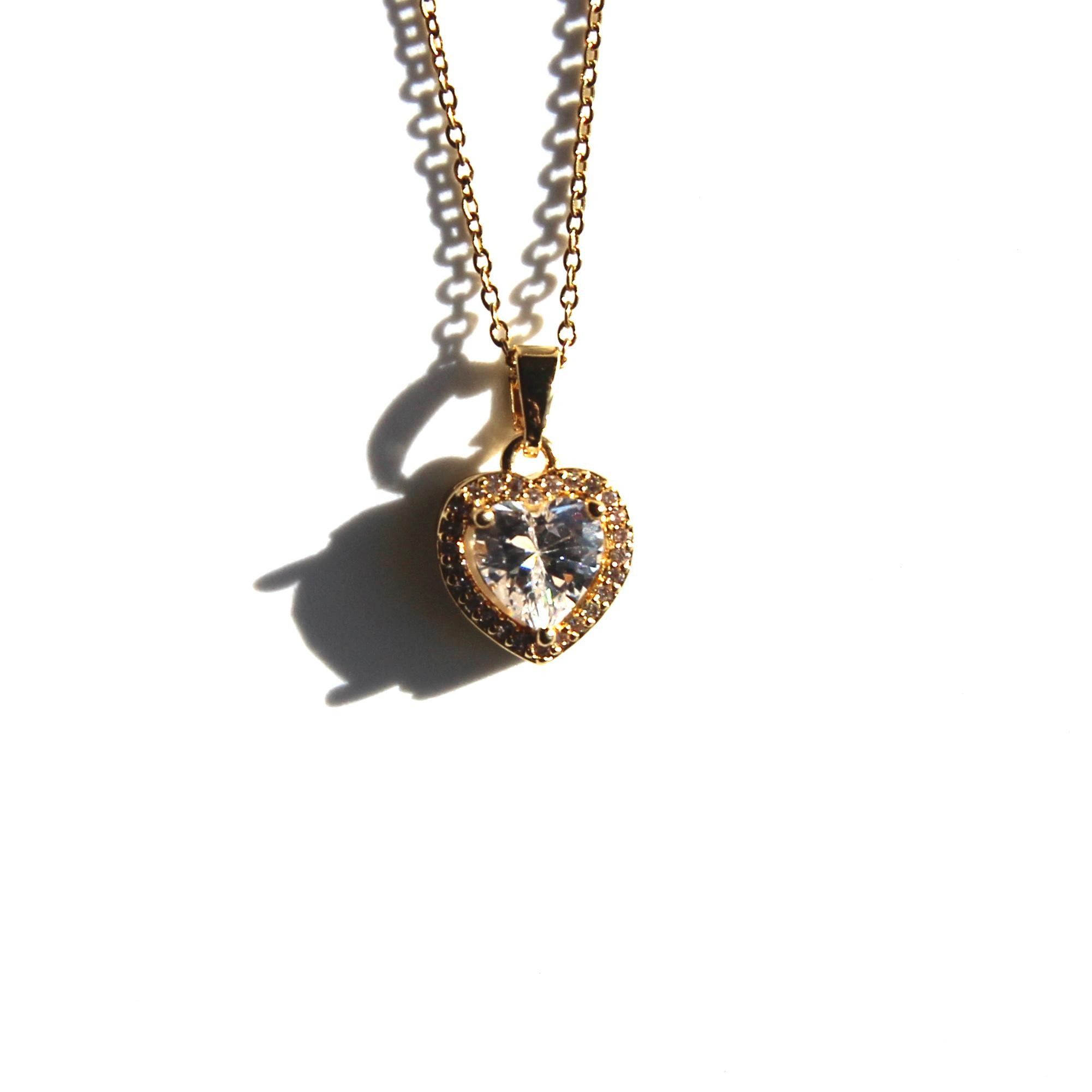 Heart Kolye - Gold - Beyaz Taş