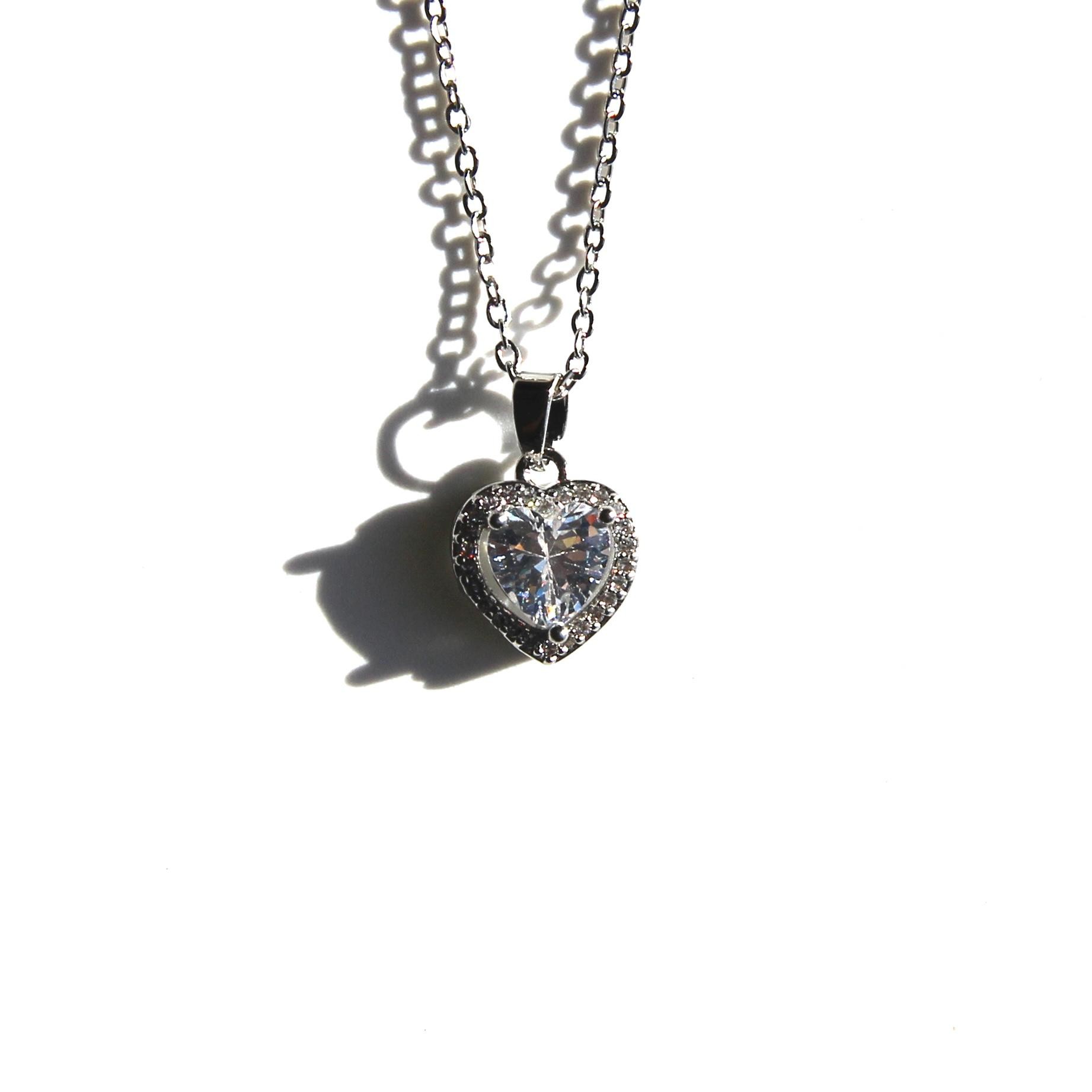 Heart Kolye - Silver - Beyaz Taş
