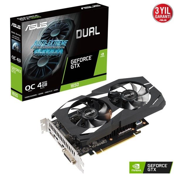 ASUS GEFORCE GTX 1650 DUAL-GTX1650-O4GD6-P-EVO 4GB GDDR6   OC DVI HDMI DP EKRAN KARTI