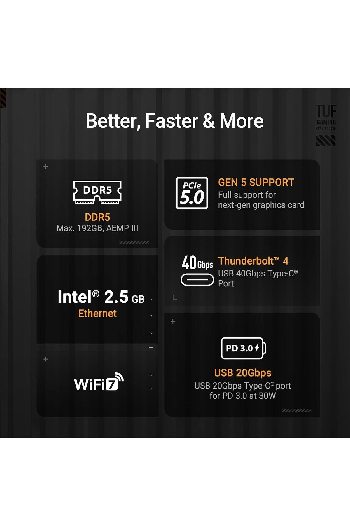 TUF GAMING Z890-PRO WIFI, Intel ATX Anakart, 16+1+2+1 Güç Aşamaları, DDR5 Yuvası, PCIe 5.0