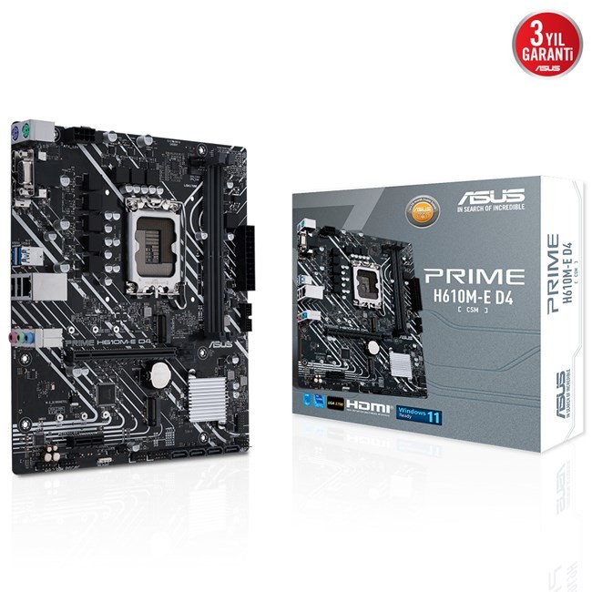 Asus Prıme H610M-E D4-Csm Intel H610 Lga1700 DDR4 3200 Dp Hdmı Vga Çift M2 Usb3.2 Matx (Prıme H610M-E D4-Csm) Anakart