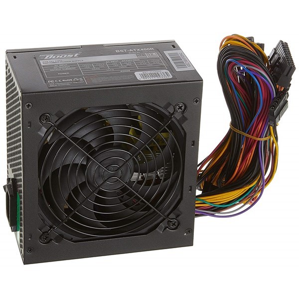 PowerBoost BST-ATX400R 400w, PPFC 12cm Siyah Fanlı ATX PSU Power kablo (Retail Box) Güç Kaynağı