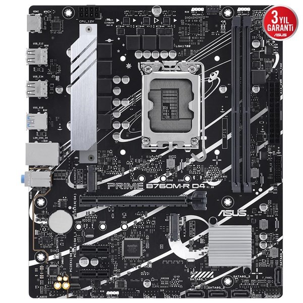 Asus Prıme B760M-R D4 Intel B760 Lga1700 DDR4 5333 Hdmı 2X M2 Usb3.2 Aura Rgb 2.5Gbit Lan Matx (Prıme B760M-R D4) Anakart