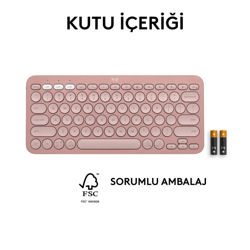 Logitech K380s Pebble Keys 2 Çoklu Cihaz Özellikli Bluetooth Türkçe Q Klavye - Pembe