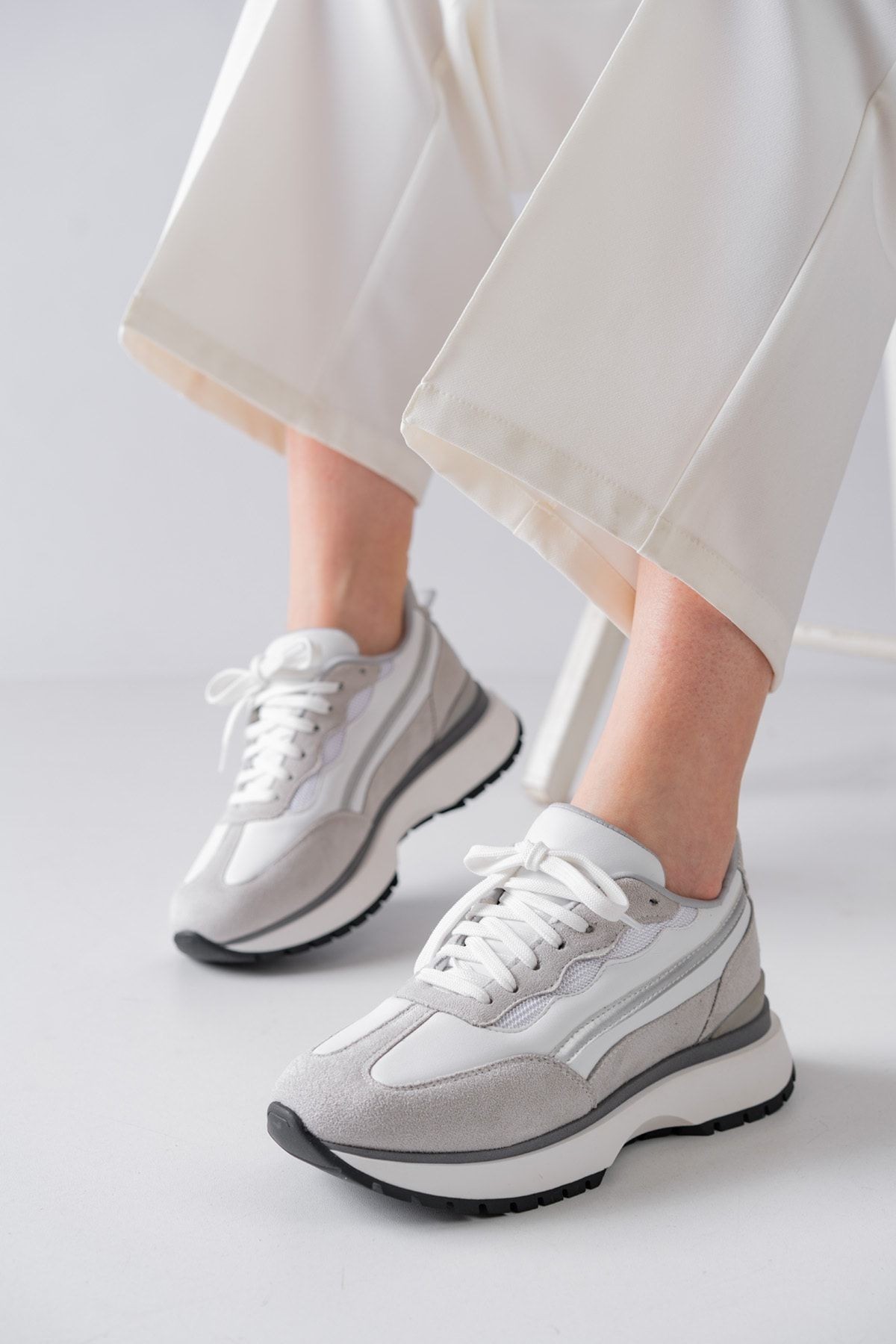 Bej Bağcıklı Yeni Sezon Premium Sneaker Şık Günlük Kadın Spor Ayakkabı