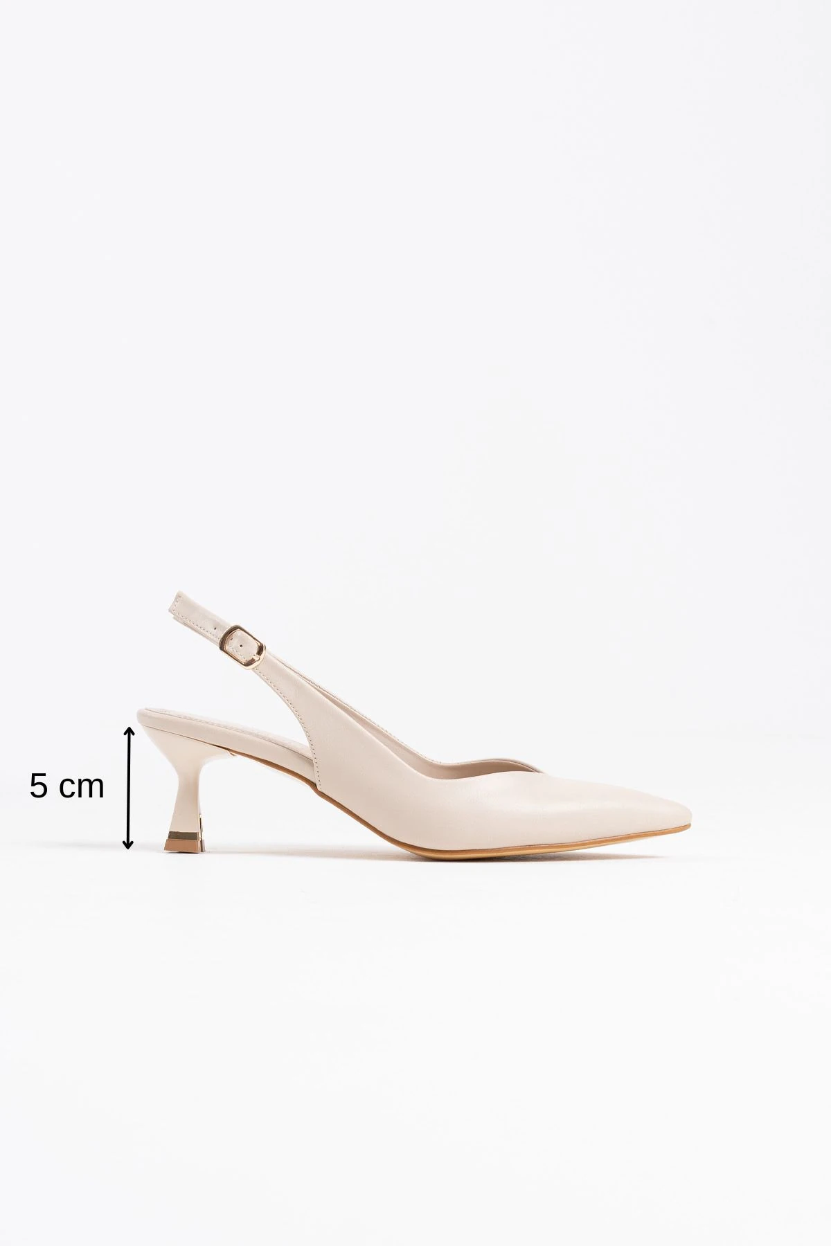 Kadın Bej Deri 5 cm Stiletto Özel Tasarım Topuk V Model Arkası Açık Rahat Massole Yeni Sezon