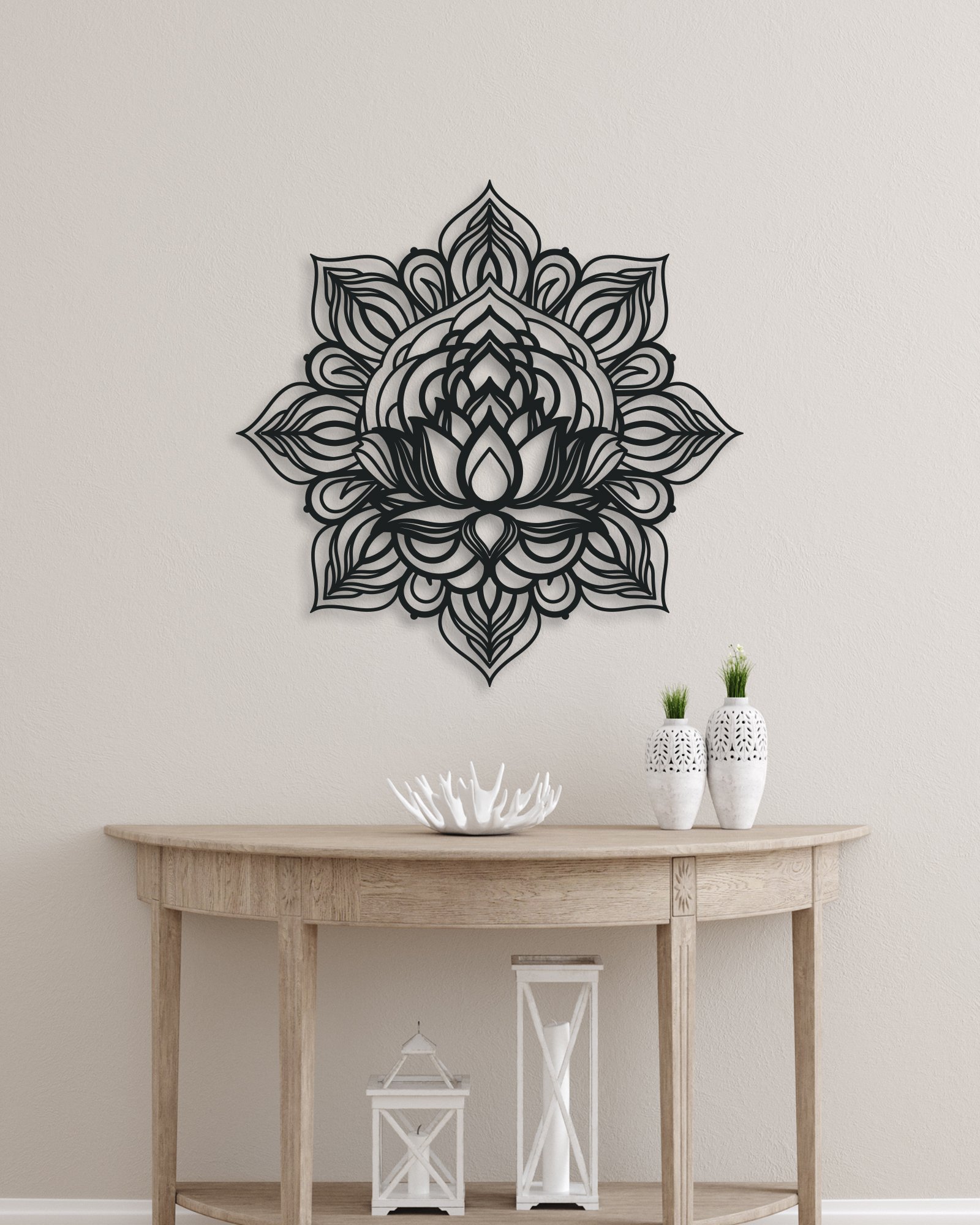 Mandala Figürlü Lotus (Nilüfer) Çiçeği Metal Duvar Tablosu