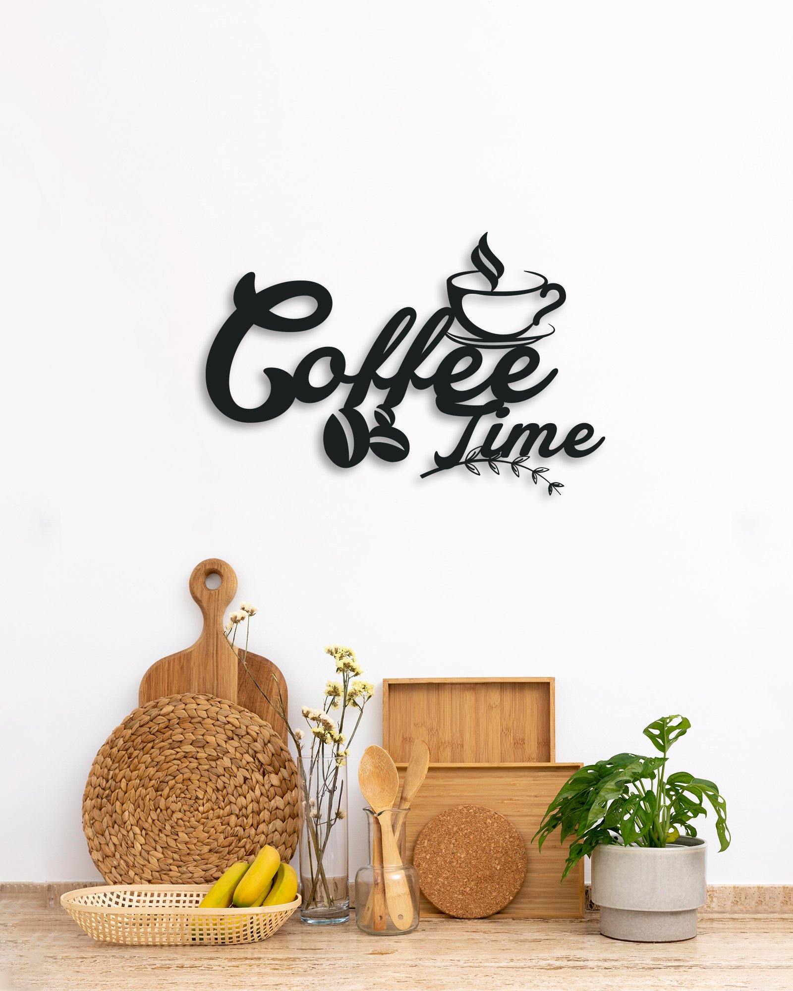 Coffee Time Yazılı Kahve Köşesi Metal Duvar Tablosu