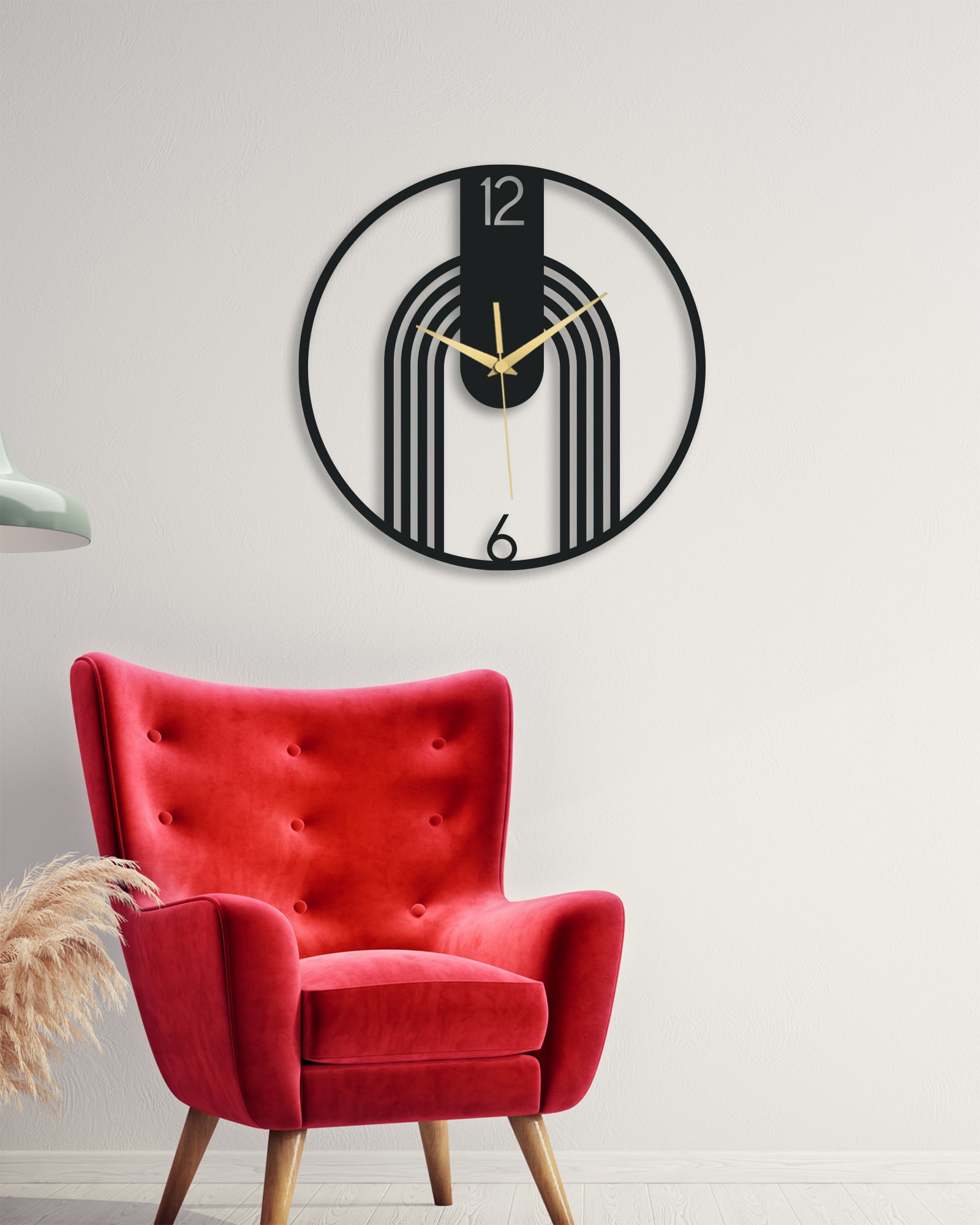Çizgi Desenli Daire Metal Duvar Saati