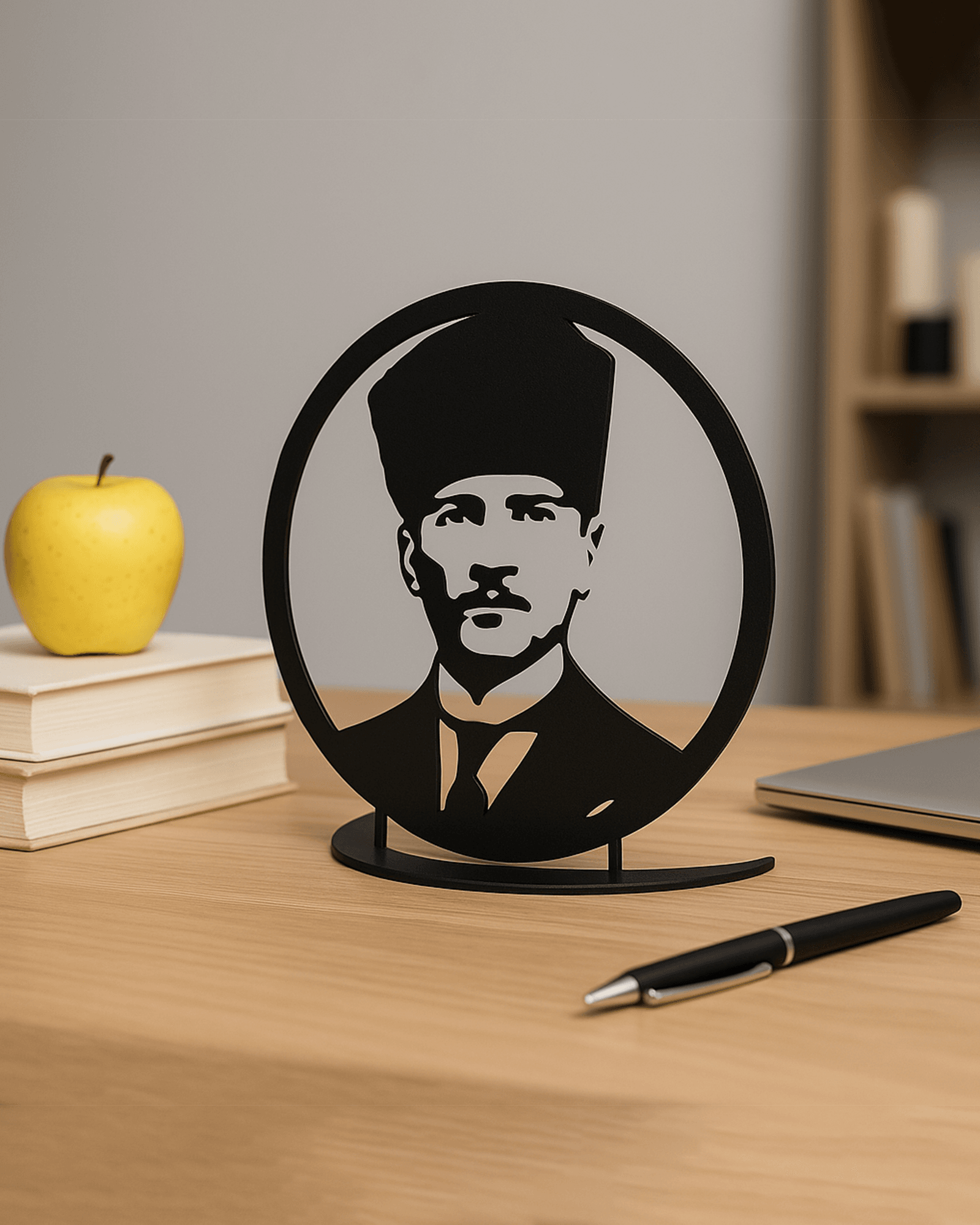 Atatürk Masaüstü Metal Dekor – 1,5 mm Lazer Kesim, Siyah