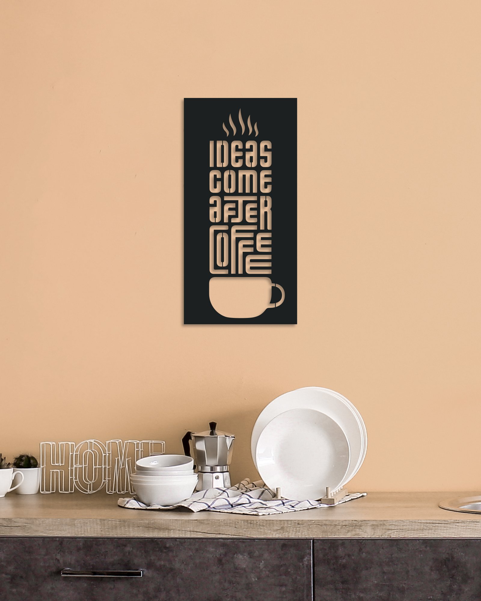 Ideas Come After Coffee Yazılı Kahve Temalı Metal Tablo