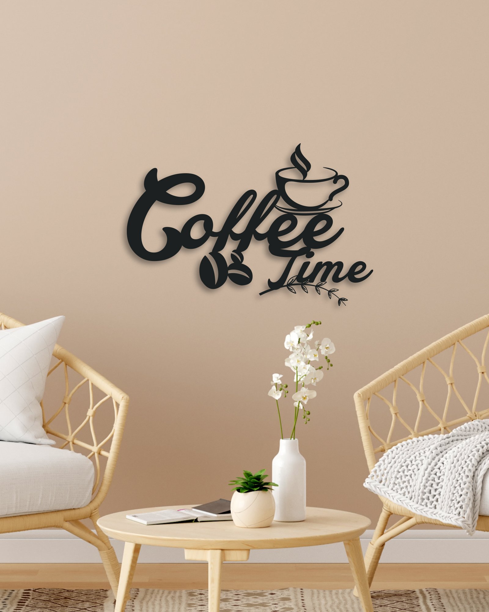 Coffee Time Yazılı Kahve Köşesi Metal Duvar Tablosu