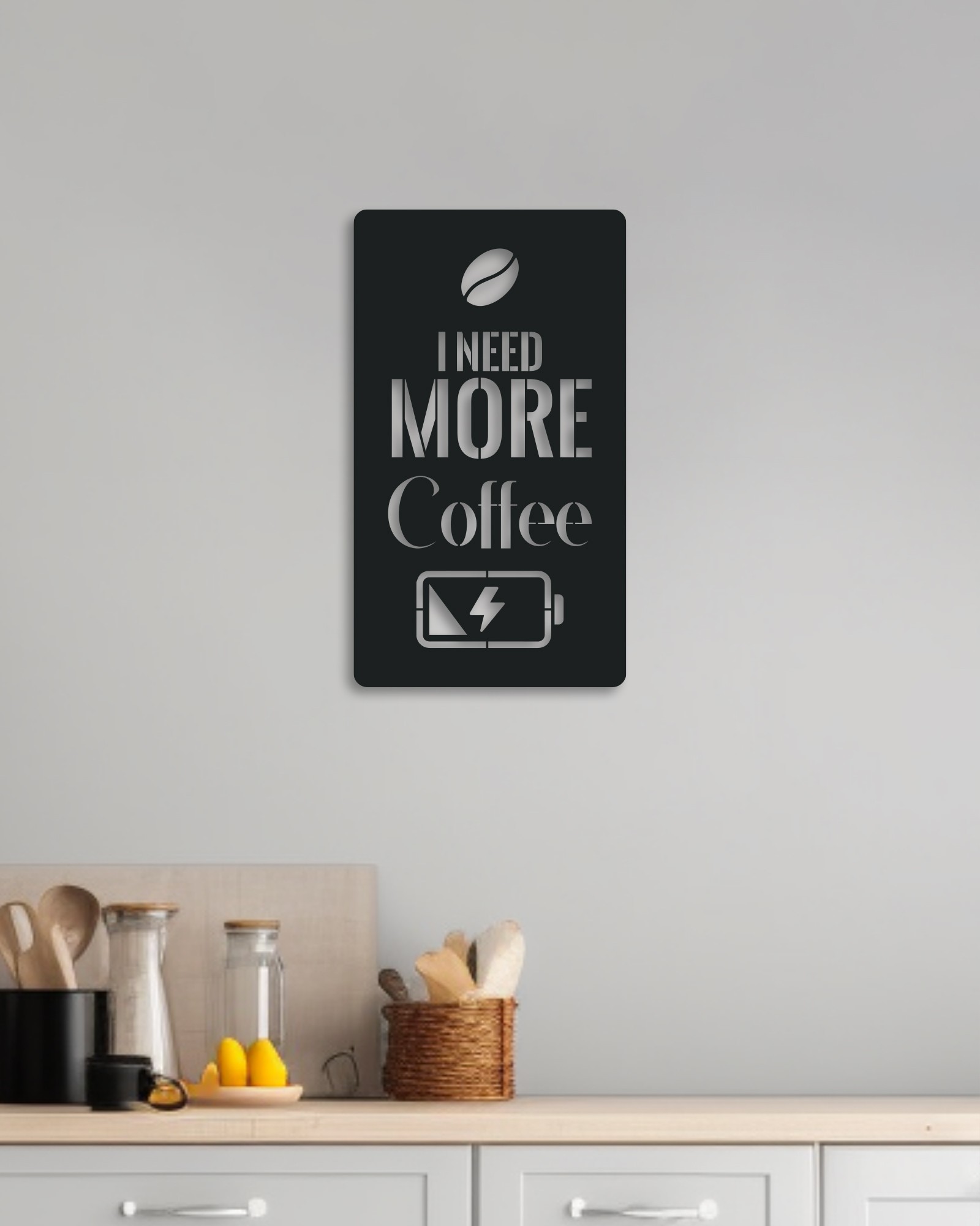 I Need More Coffee Yazılı Kahve Temalı Metal Tablo