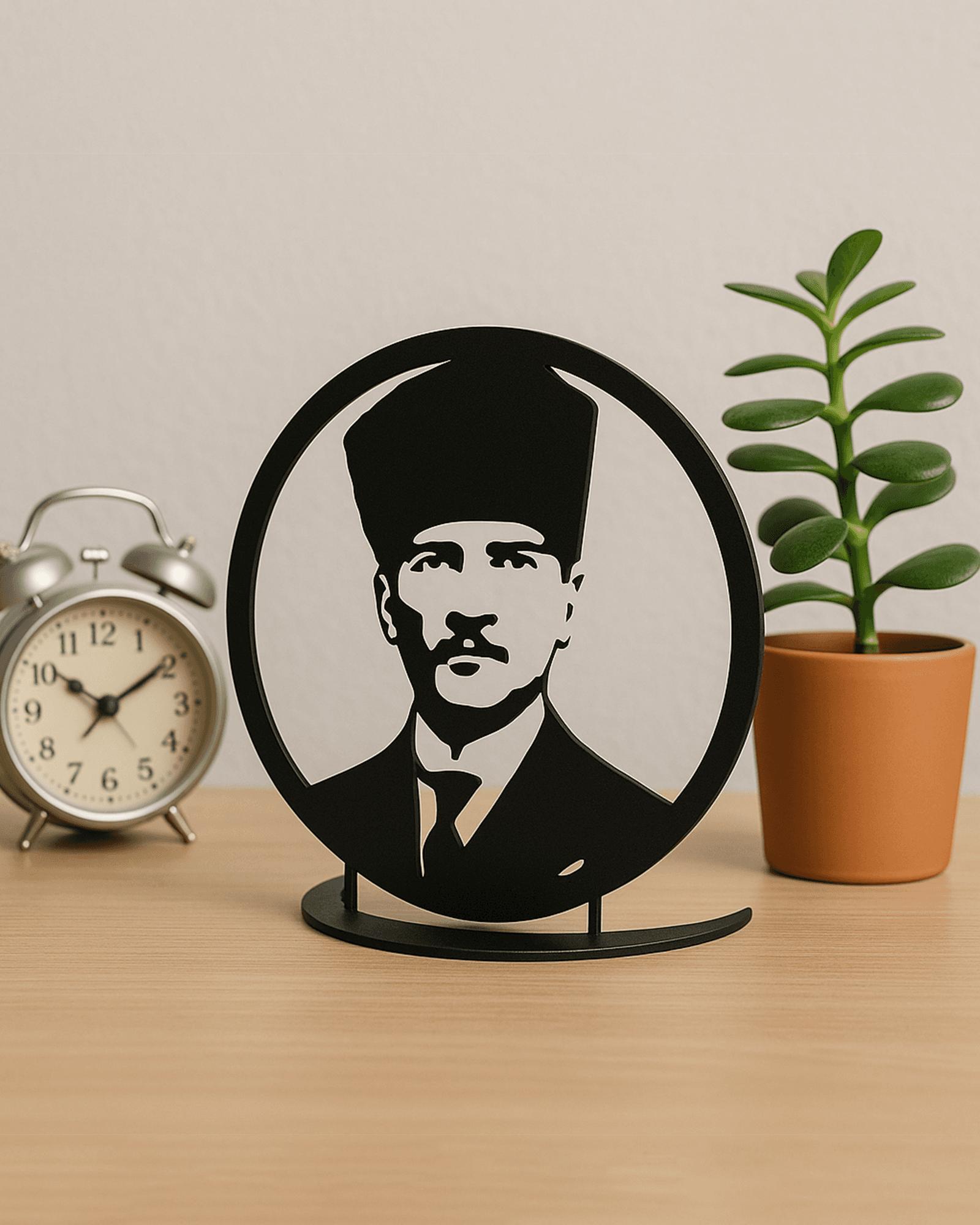 Atatürk Masaüstü Metal Dekor – 1,5 mm Lazer Kesim, Siyah