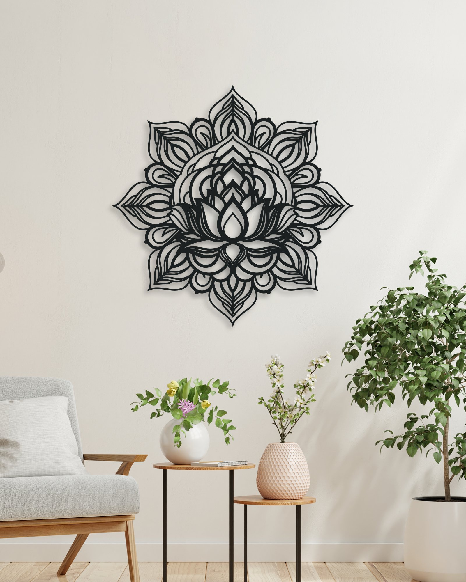 Mandala Figürlü Lotus (Nilüfer) Çiçeği Metal Duvar Tablosu