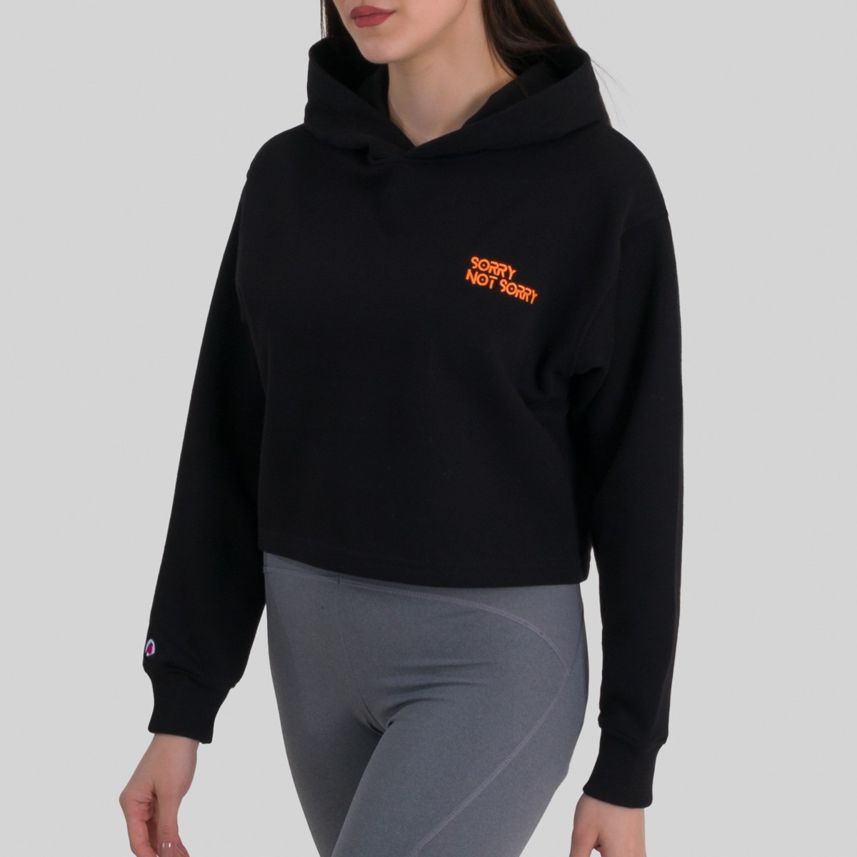 Sorry Not Sorry - Siyah Crop Top Hoodie