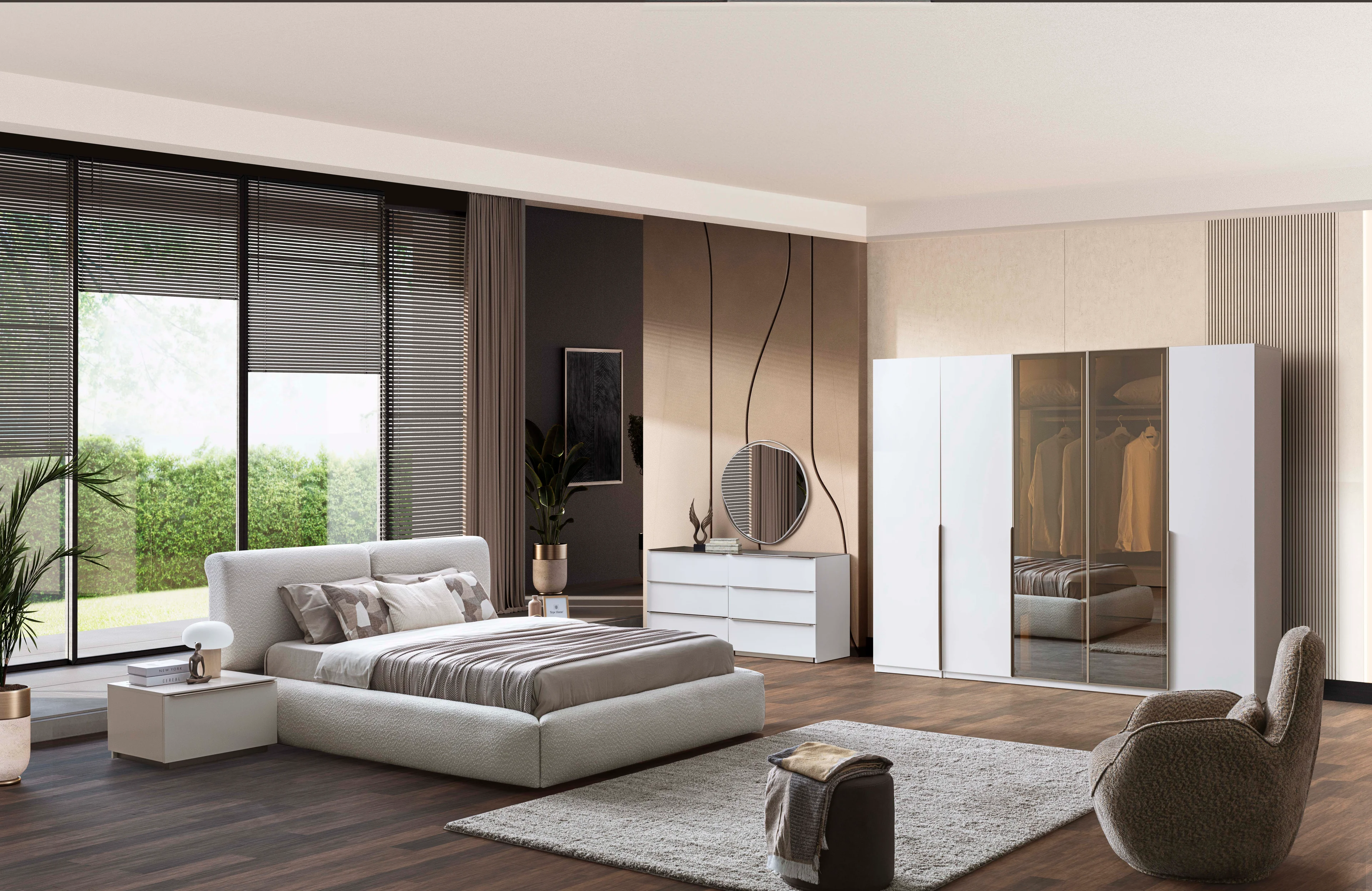 NOBLE 5 AHŞAP-CAM KAPAKLI YATAK ODASI 