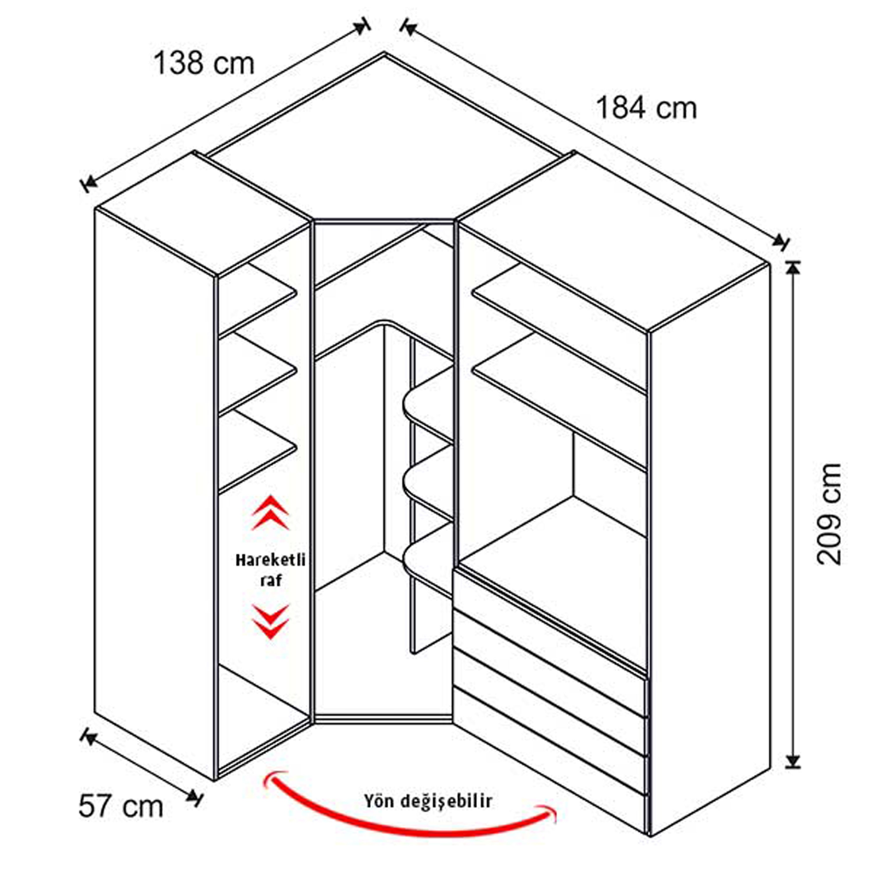 ELEGANT 5 KAPILI KÖŞE DOLAP 