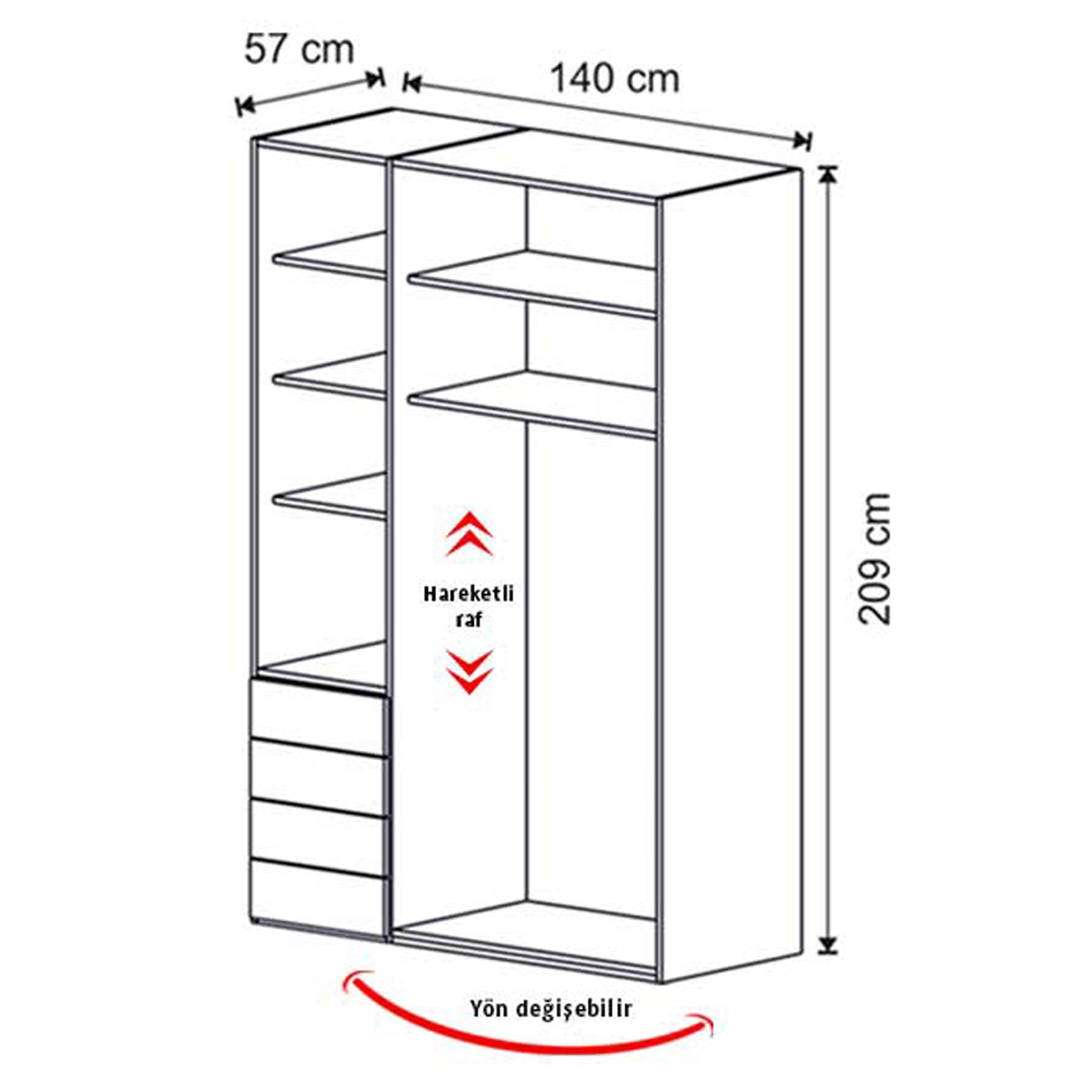 ELEGANT 3 KAPILI ÇEKMECELİ DOLAP