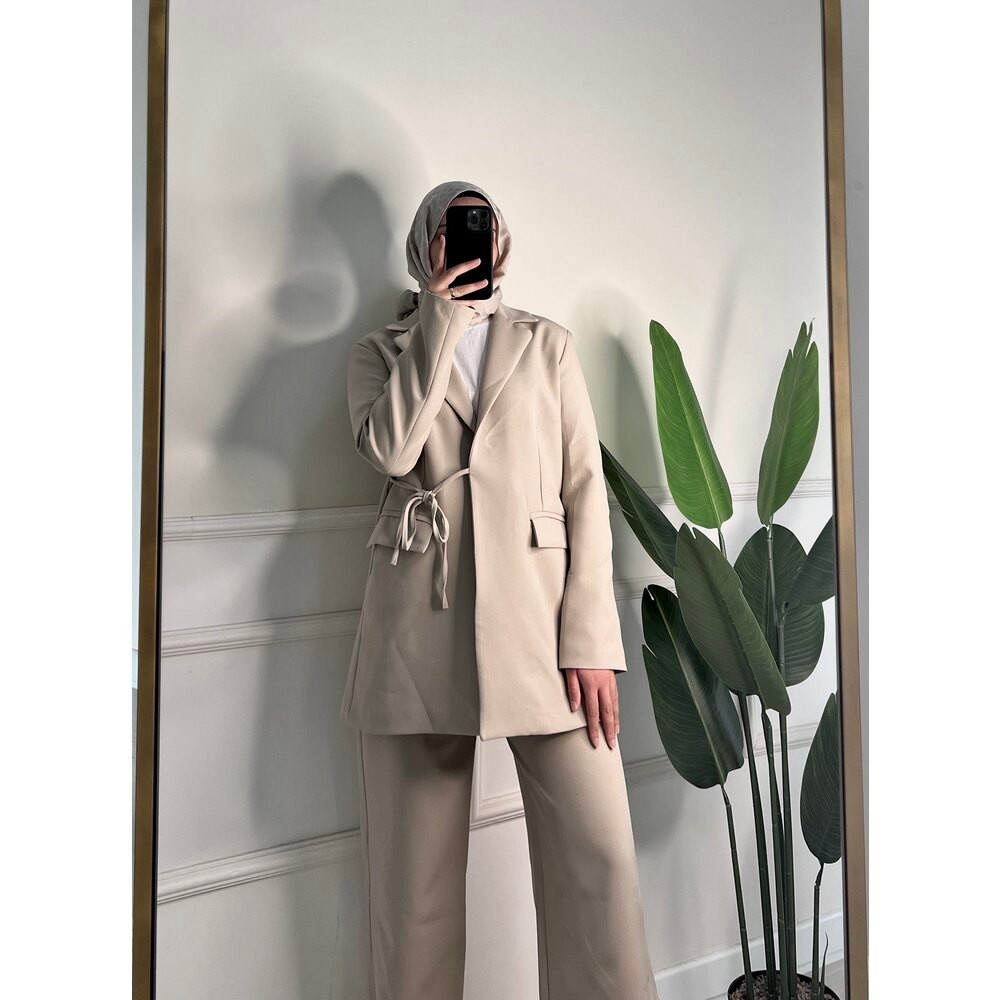 VERİTA BAĞLAMA DETAYLI BLAZER CEKETLİ TAKIM - BEJ