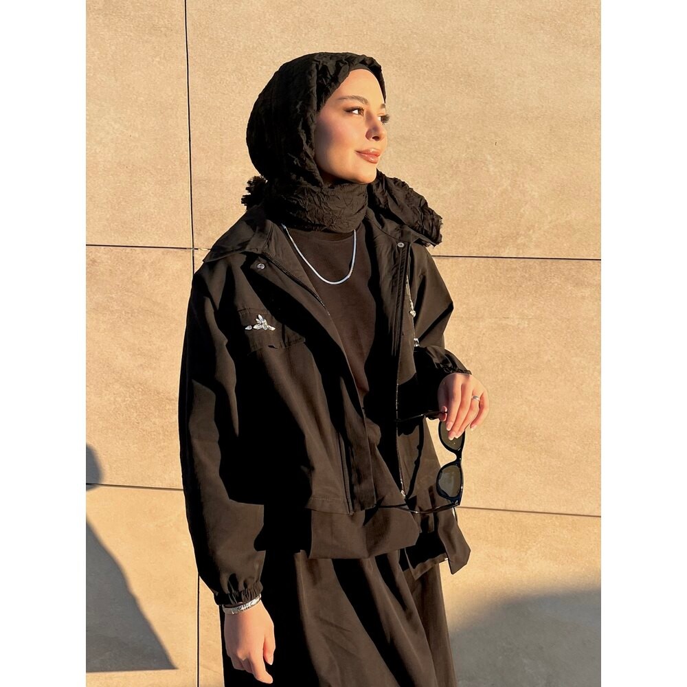 GLAM TAŞ DETAYLI ETEKLİ TAKIM - SİYAH