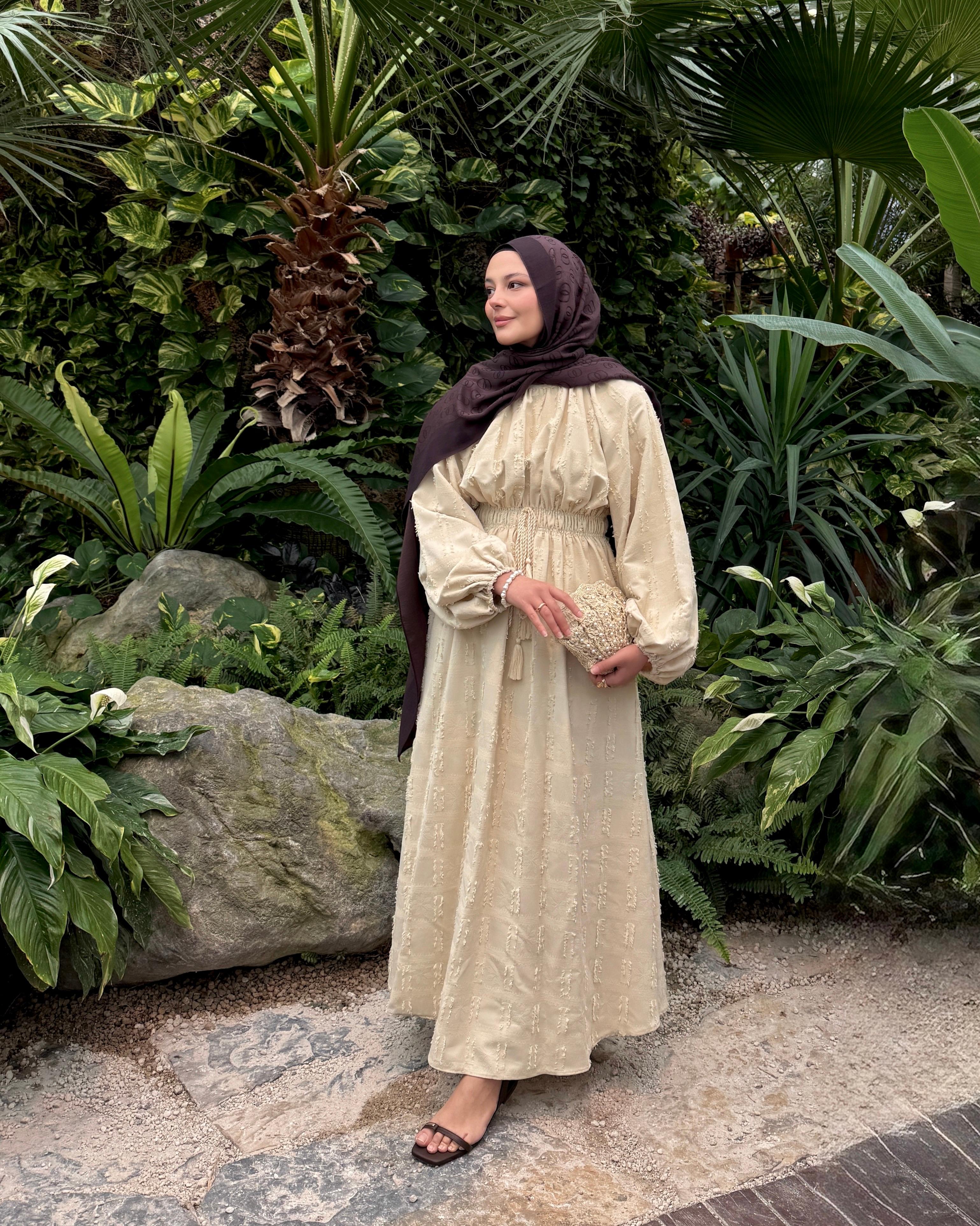 SAHRA BÜZGÜLÜ ELBİSE - BEJ