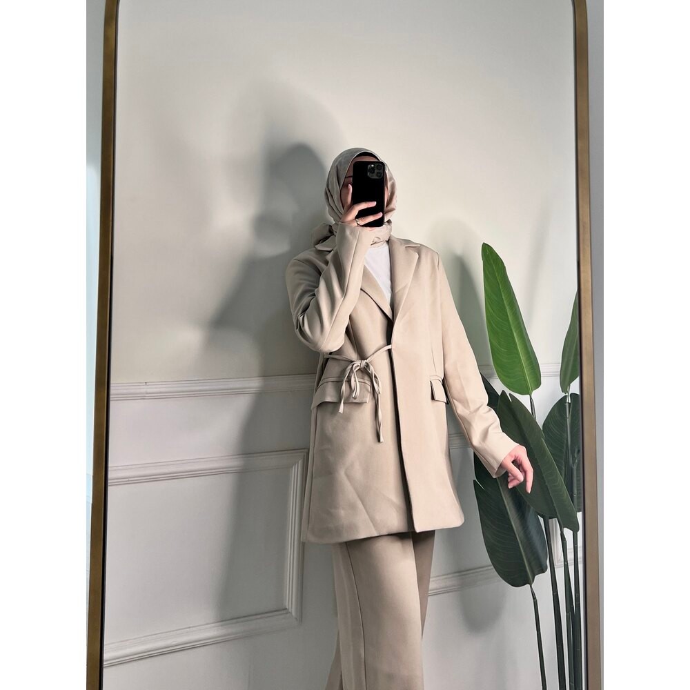 VERİTA BAĞLAMA DETAYLI BLAZER CEKETLİ TAKIM - BEJ