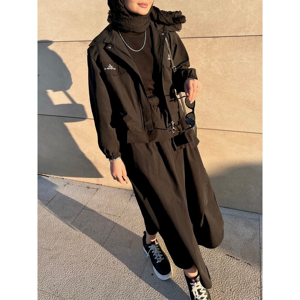 GLAM TAŞ DETAYLI ETEKLİ TAKIM - SİYAH