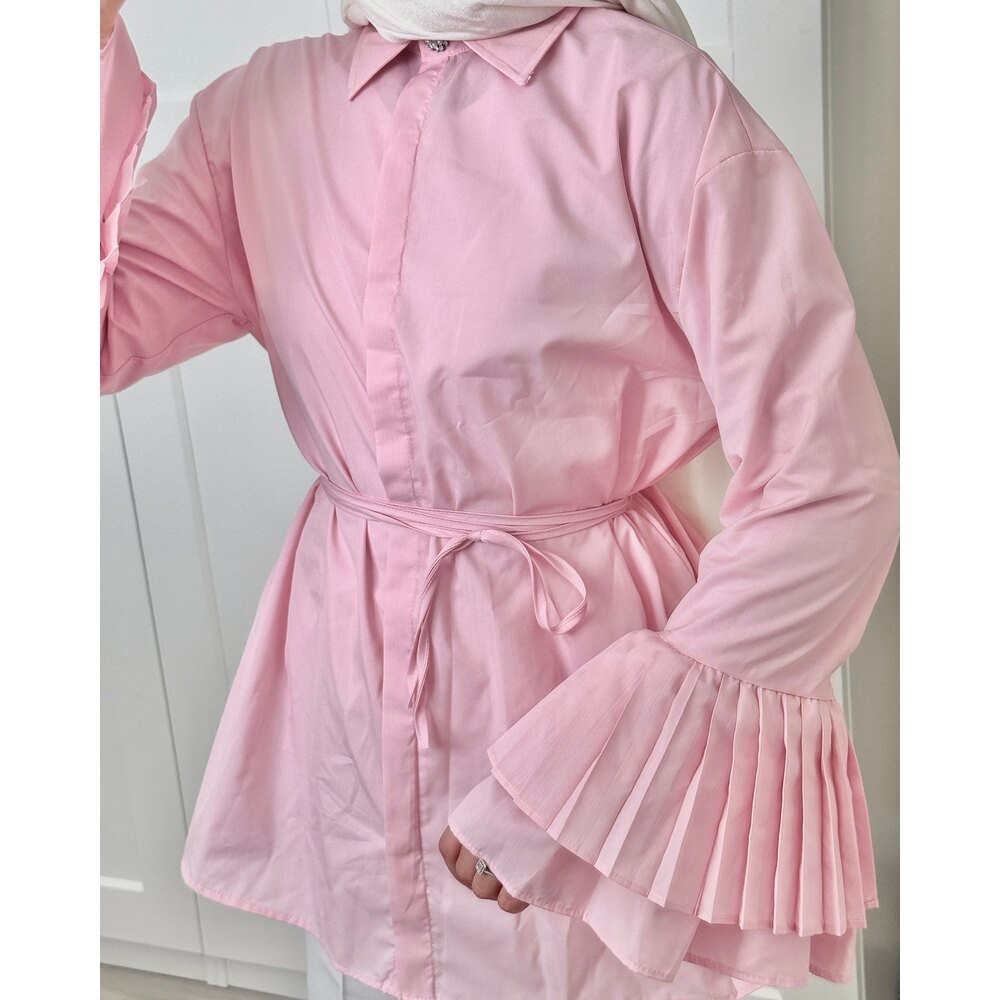 PEONY KOLU PİLİSELİ GÖMLEK - SOFT PEMBE